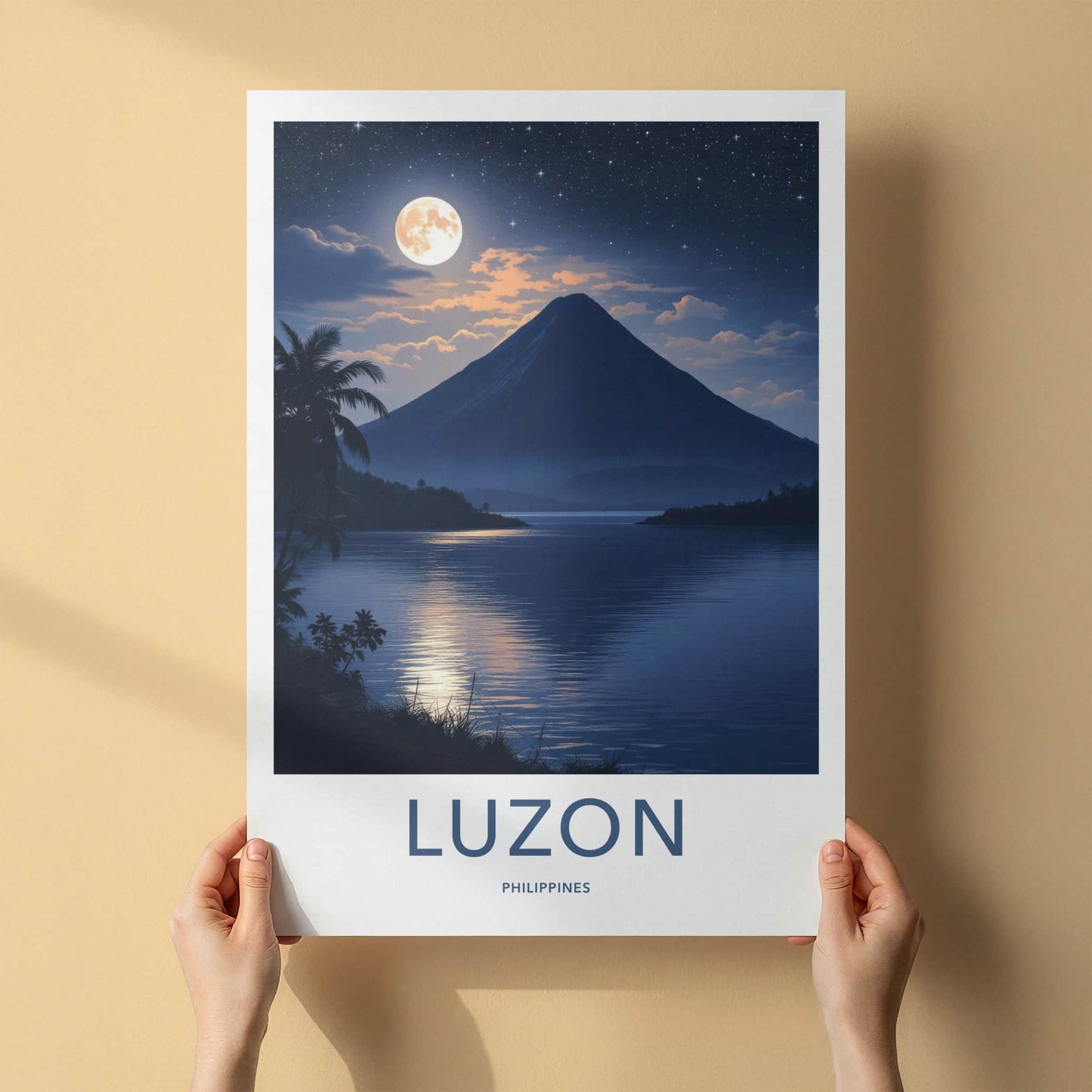 Luzon Poster - Philippines Travel Art - Full Moon Lake Mountain Home Decor