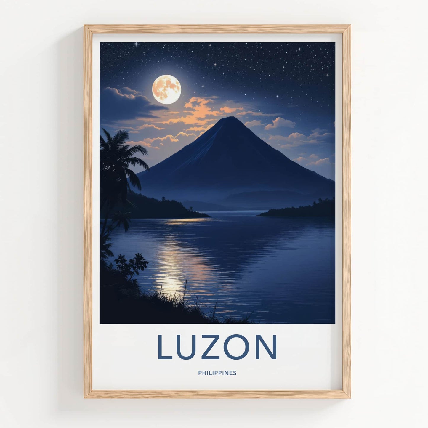 Luzon Poster - Philippines Travel Art - Full Moon Lake Mountain Home Decor
