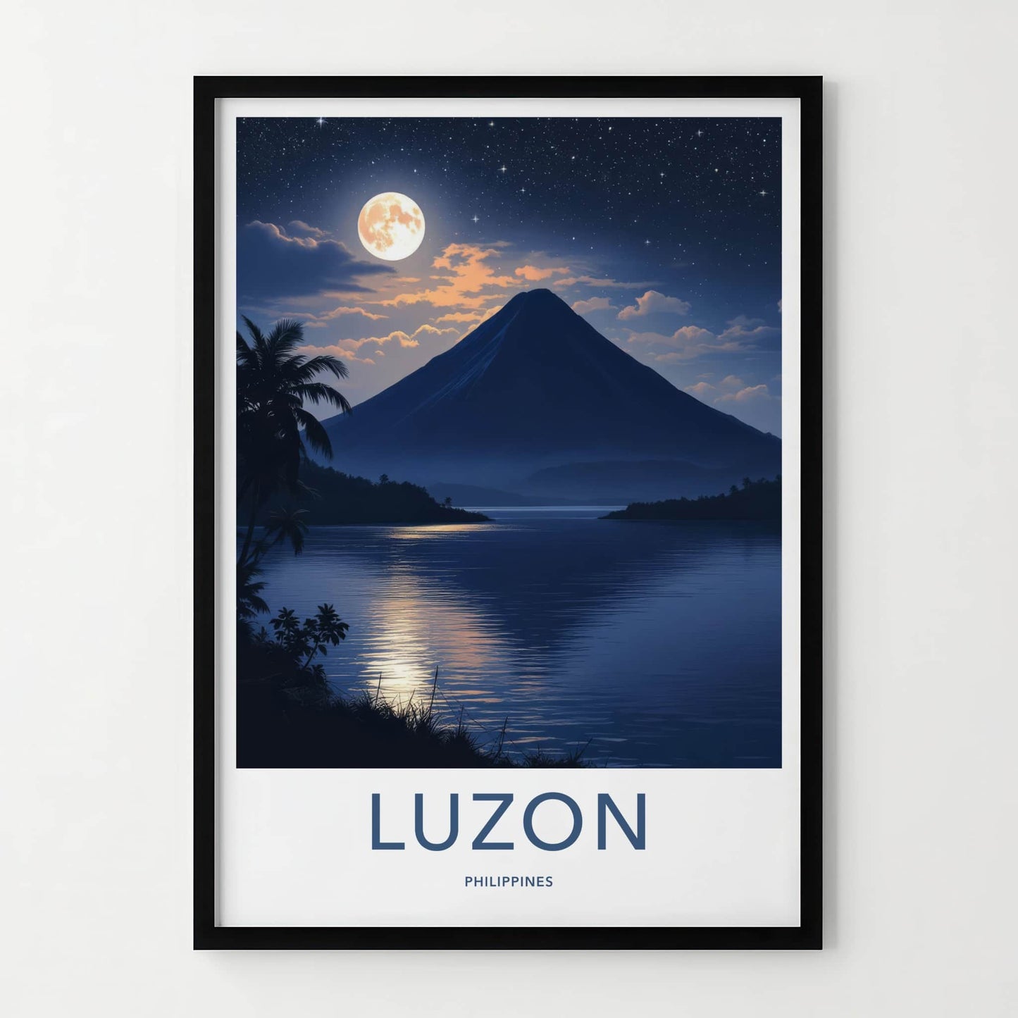 Luzon Poster - Philippines Travel Art - Full Moon Lake Mountain Home Decor