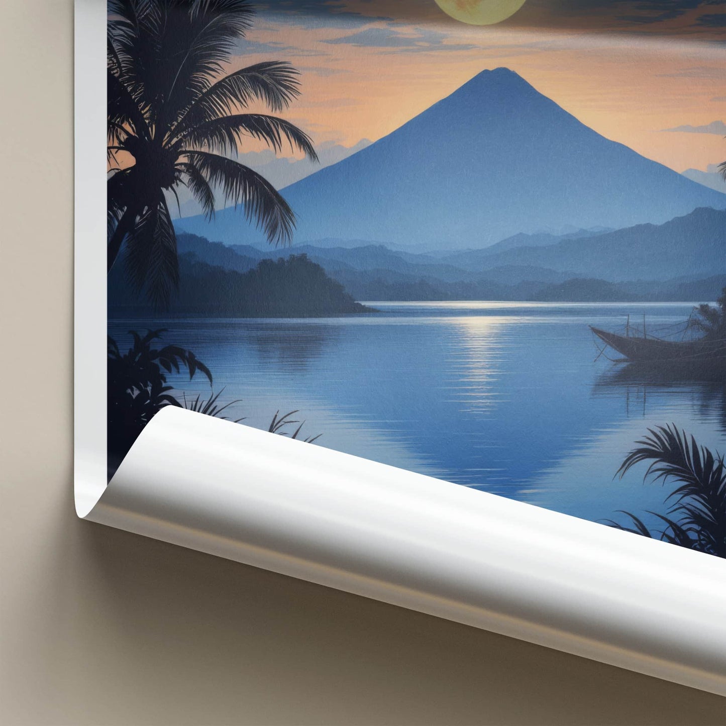 Luzon Poster - Philippines Travel Art - Moonlit Volcano Lake Home Decor