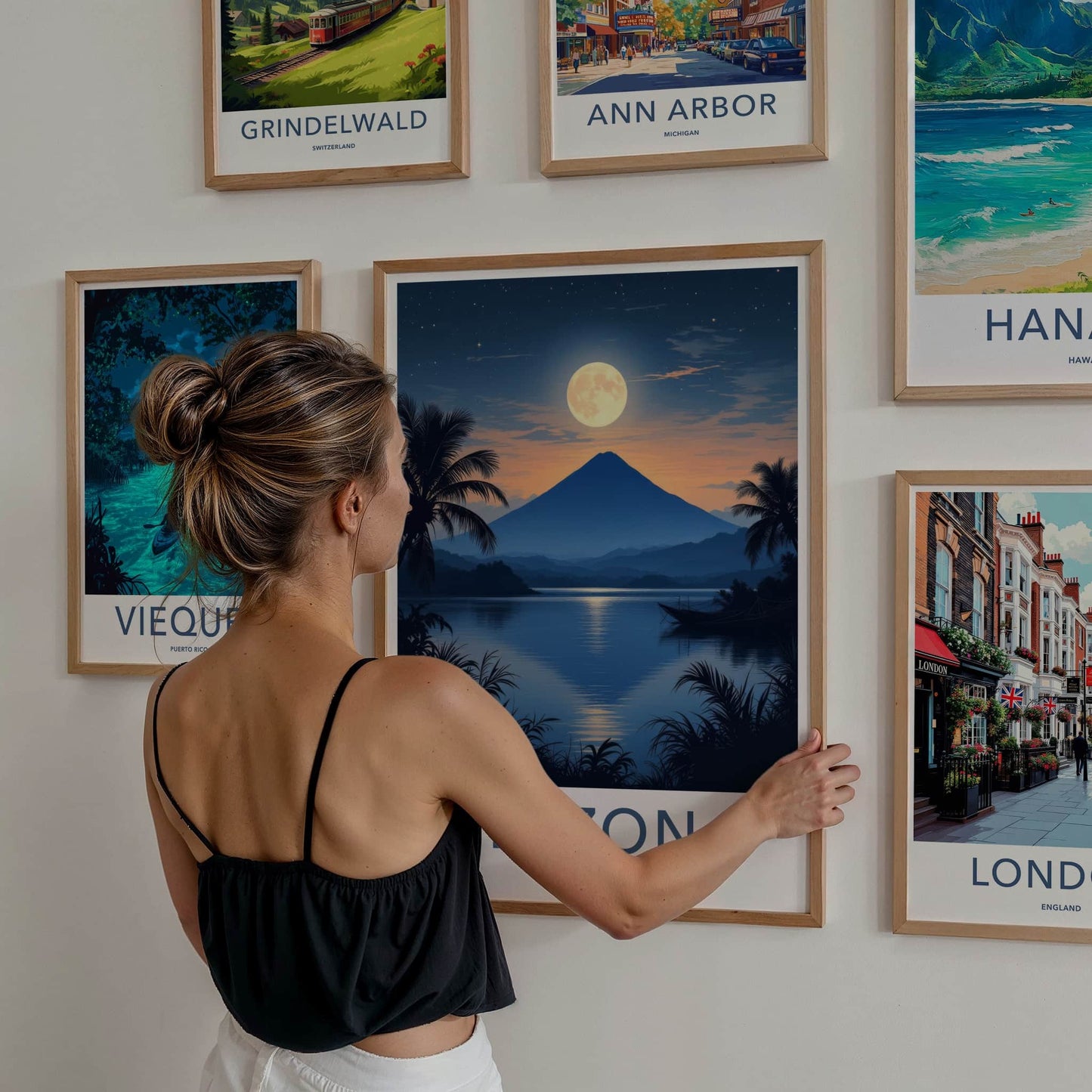 Luzon Poster - Philippines Travel Art - Moonlit Volcano Lake Home Decor