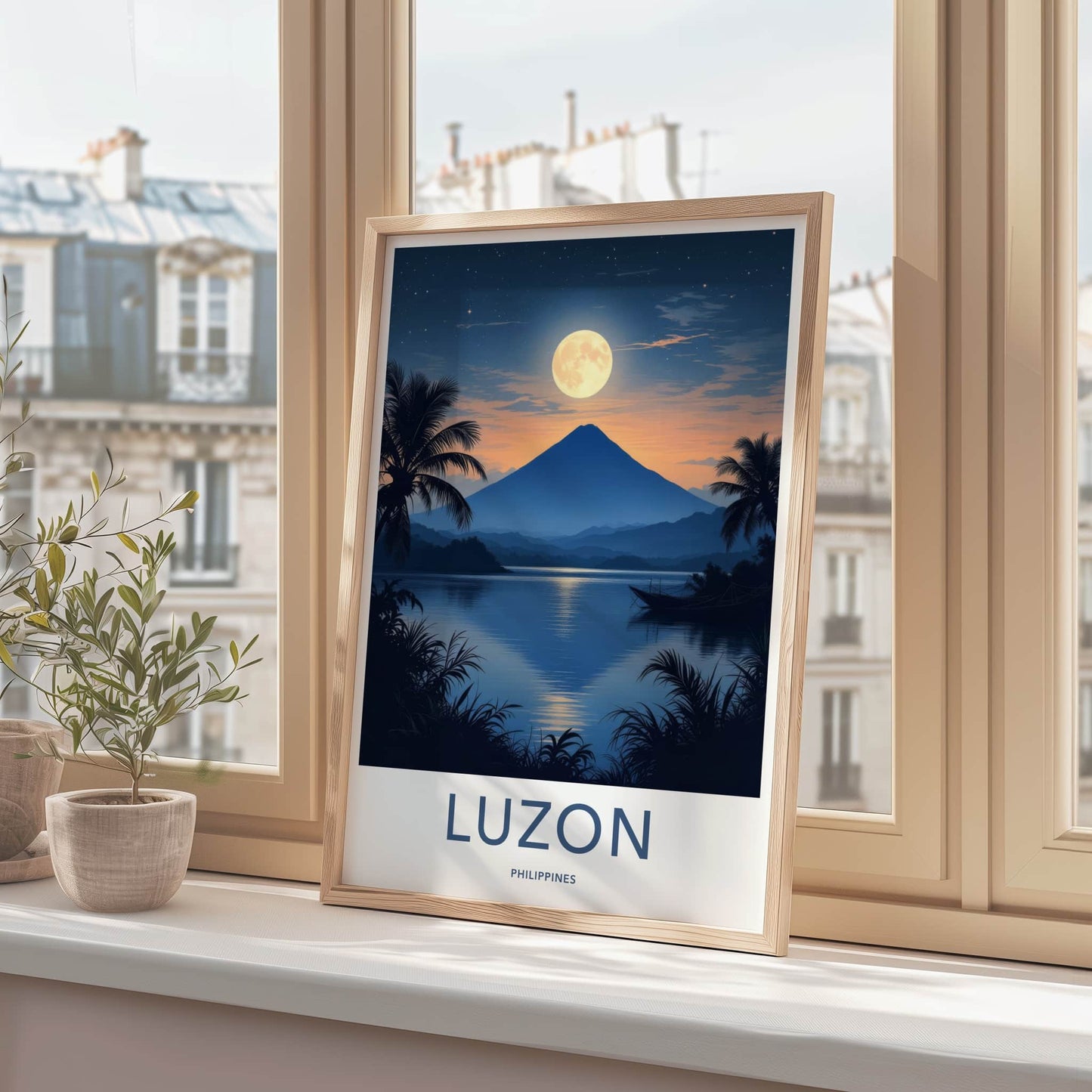 Luzon Poster - Philippines Travel Art - Moonlit Volcano Lake Home Decor