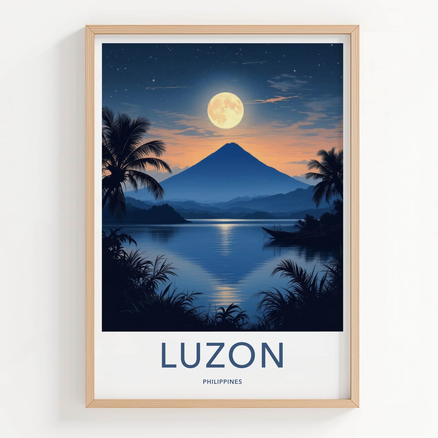 Luzon Poster - Philippines Travel Art - Moonlit Volcano Lake Home Decor