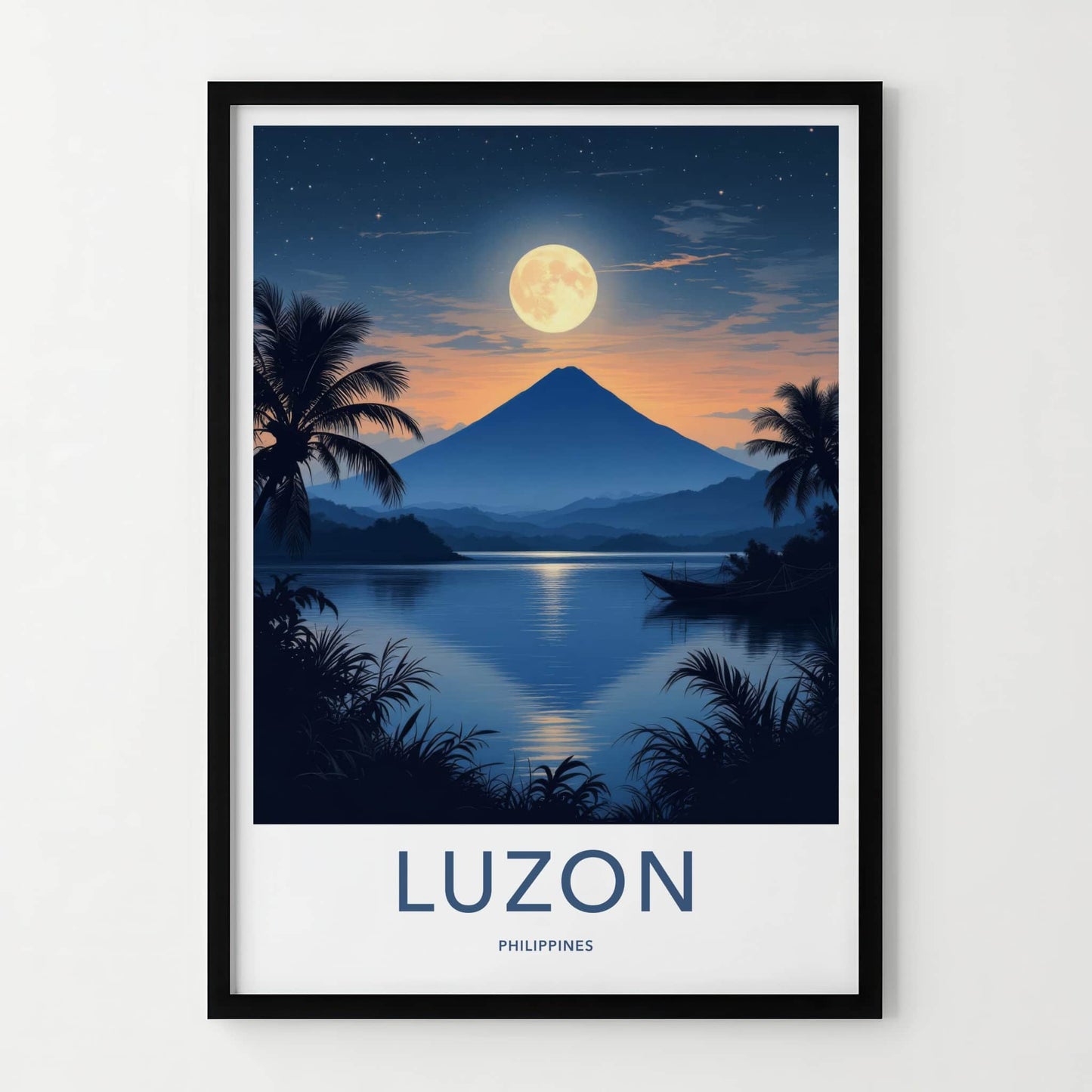 Luzon Poster - Philippines Travel Art - Moonlit Volcano Lake Home Decor
