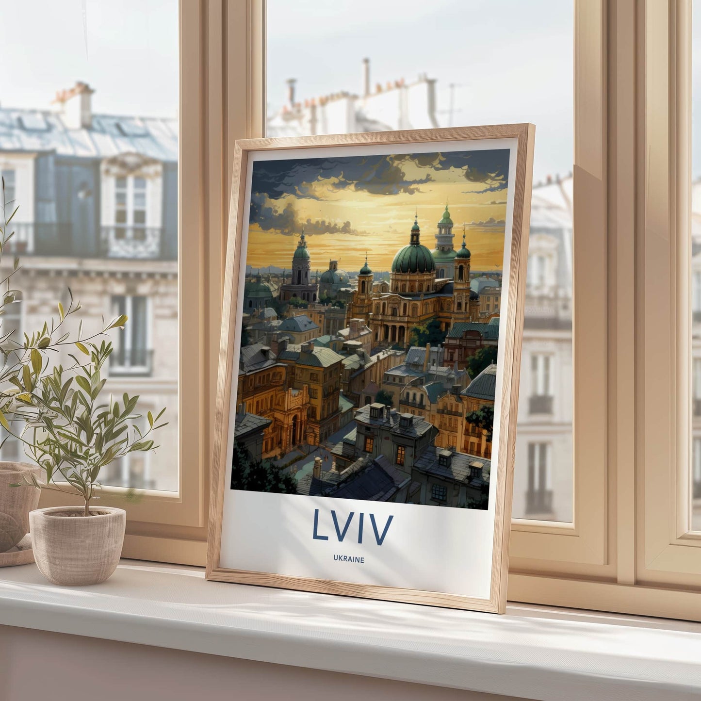 Lviv Poster - Ukraine Framed Art - Golden Sky Domes Home Decor