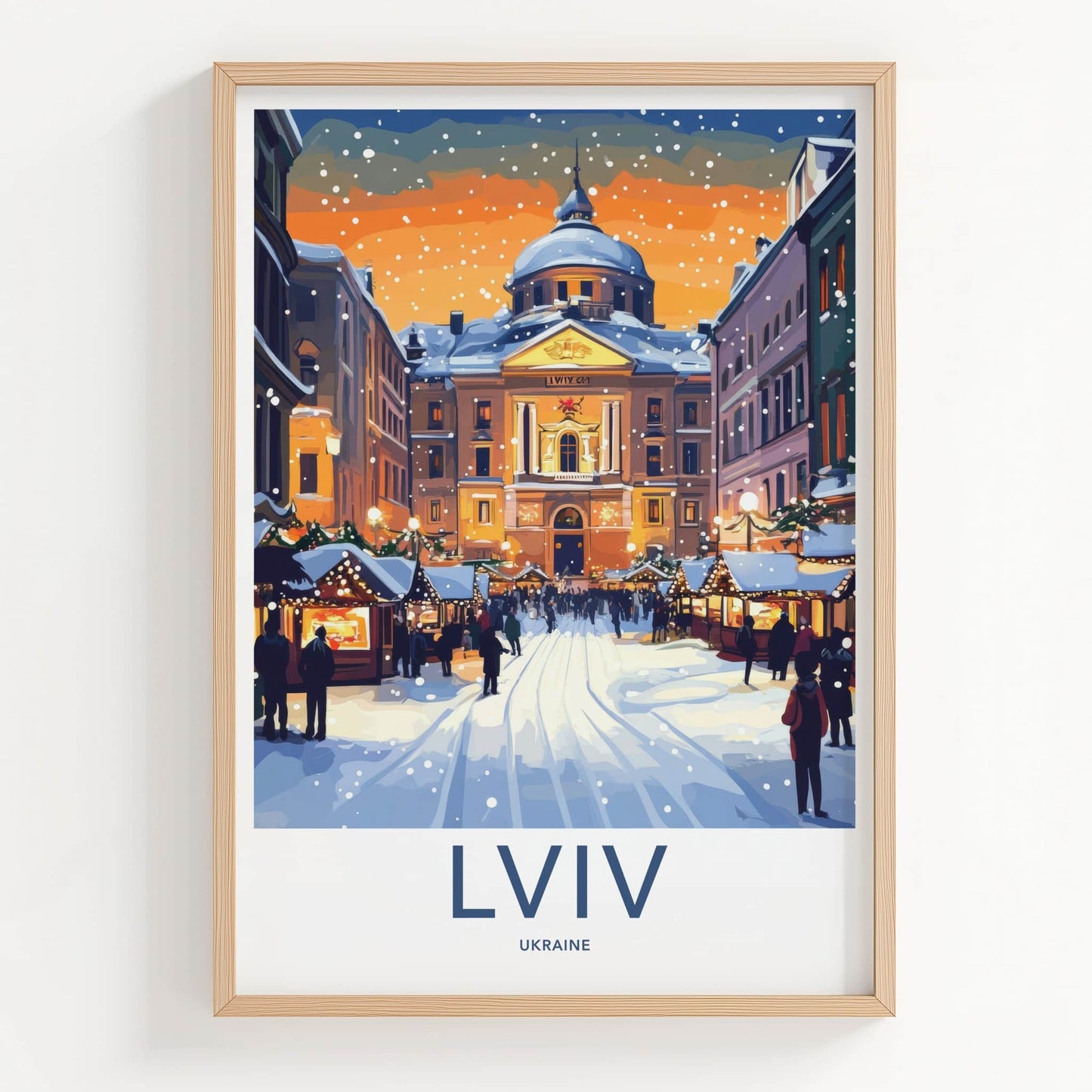 Lviv Poster - Ukraine Travel Art - Festive Winter Market Home Decor