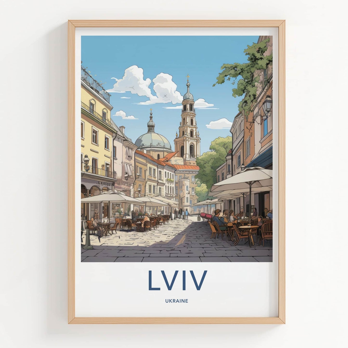 Lviv Poster - Ukraine Travel Art - Lively Cafe Street Home Decor