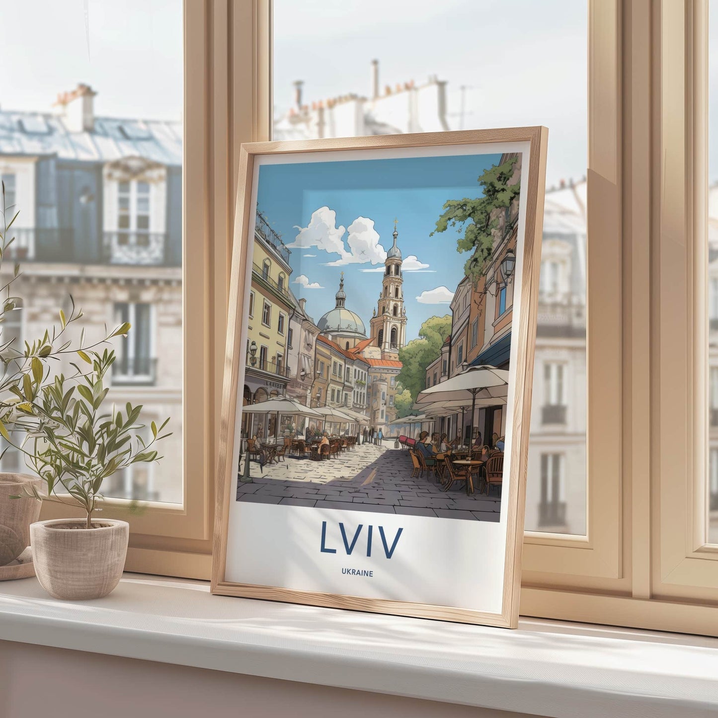Lviv Poster - Ukraine Travel Art - Lively Cafe Street Home Decor