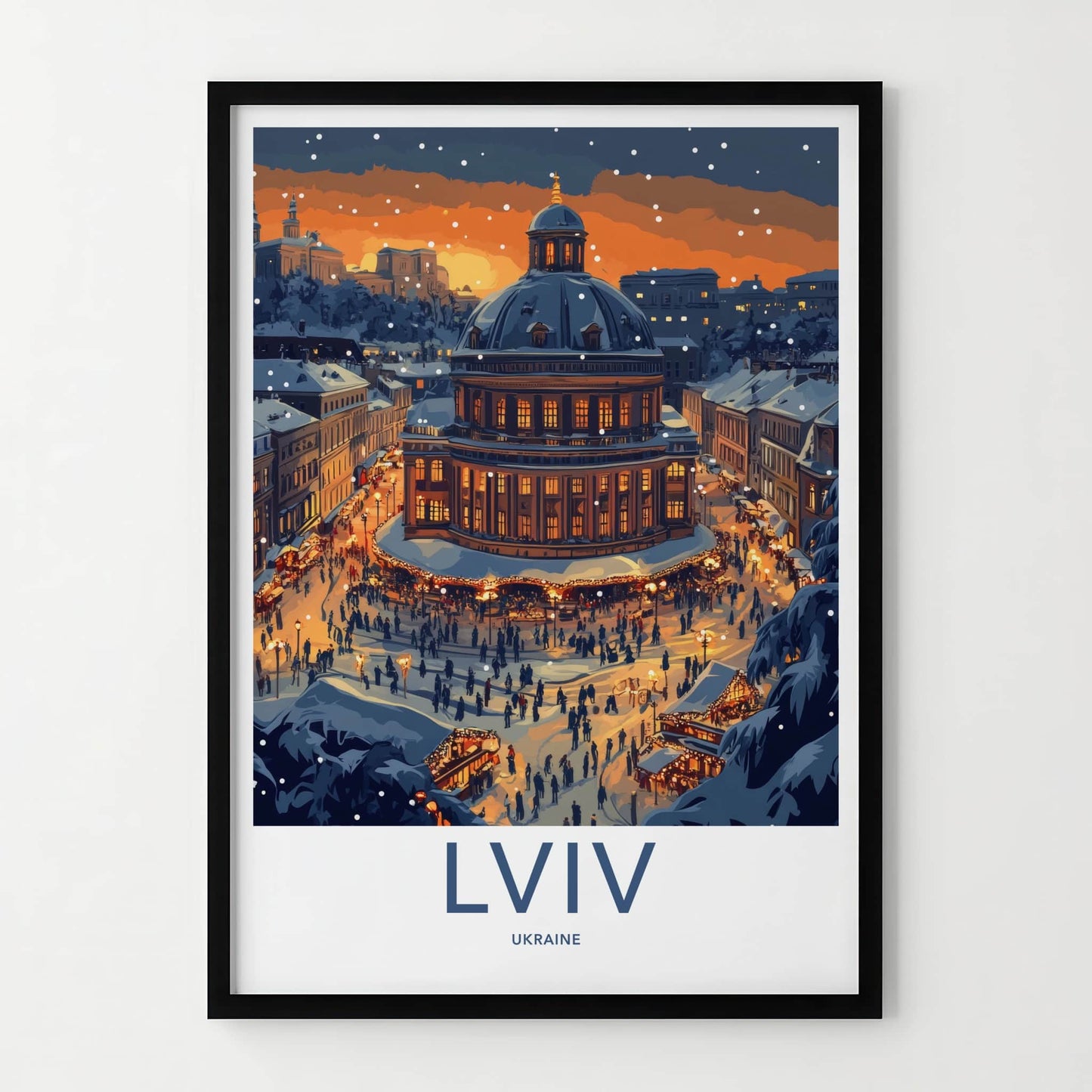 Lviv Poster - Ukraine Wall Art - Snowy Market Night Gift