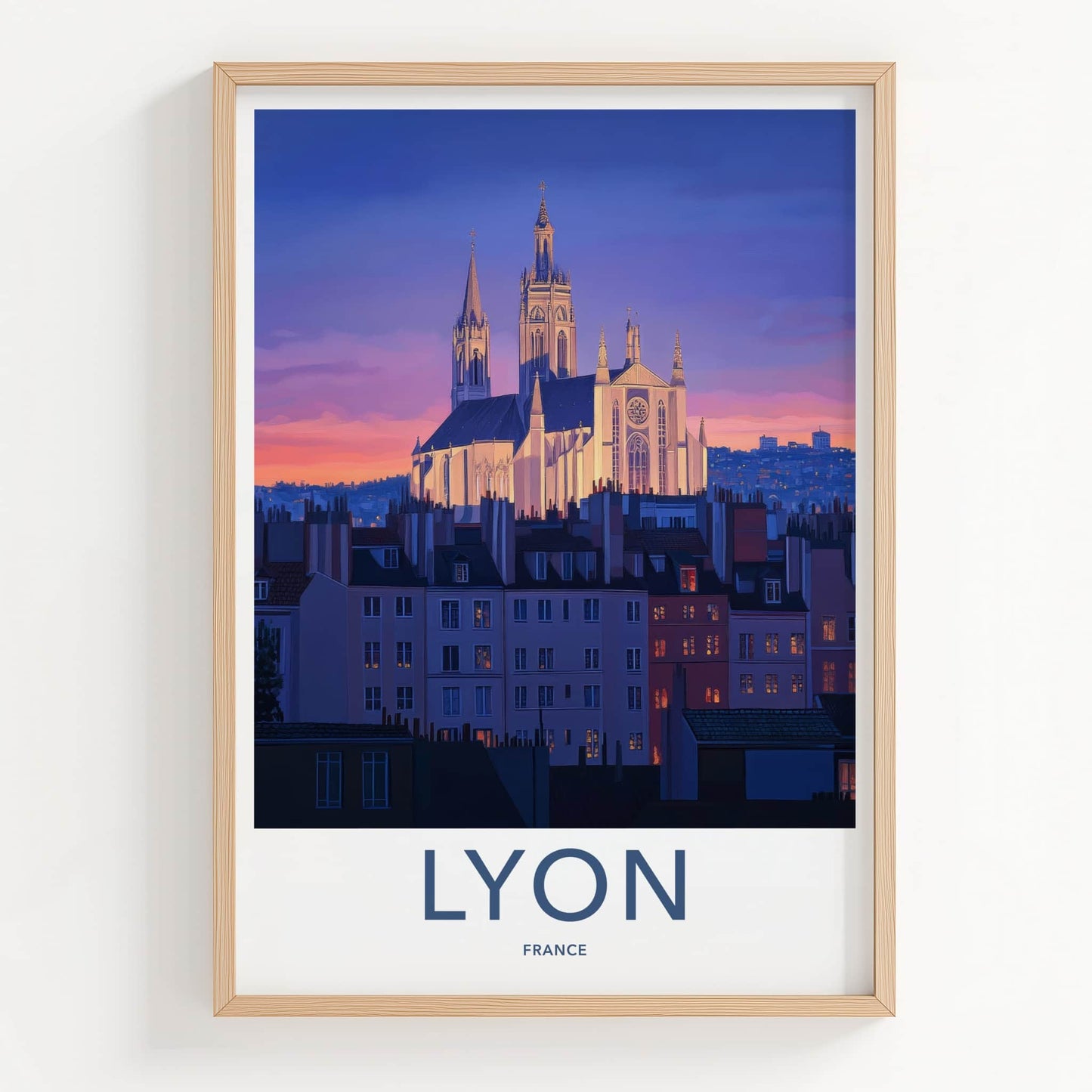 Lyon Poster - France Framed Print - Historic Church Twilight Framed Decor