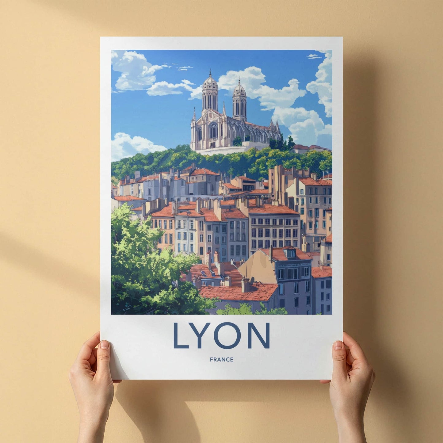 Lyon Poster - France Travel Art - Basilica Cityscape View Home Decor