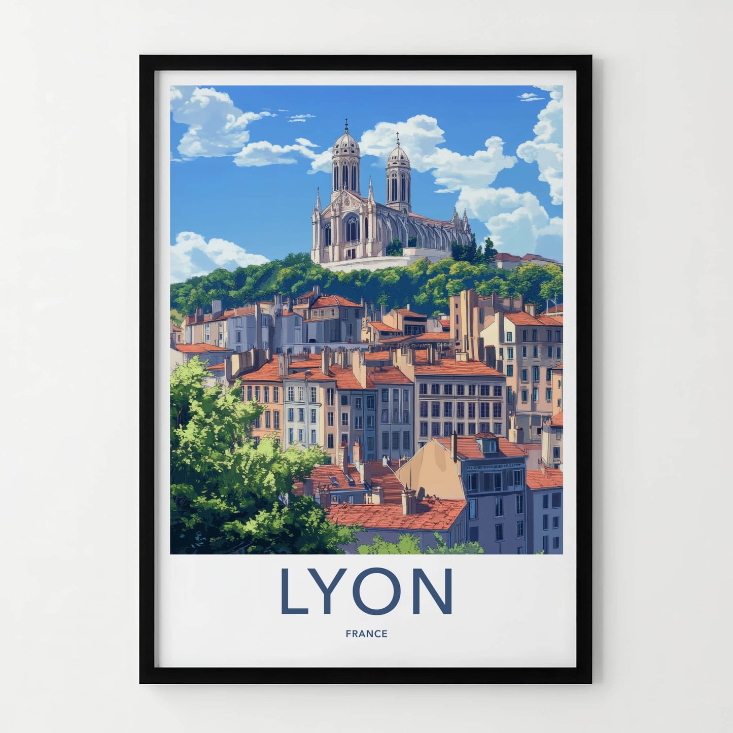 Lyon Poster - France Travel Art - Basilica Cityscape View Home Decor