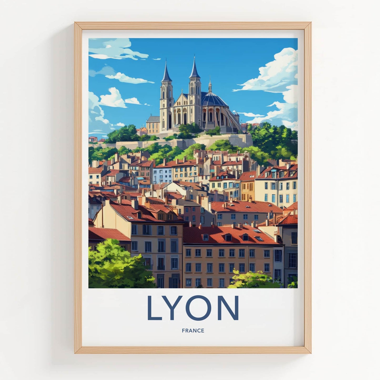 Lyon Poster - France Travel Art - Hilltop Basilica City Home Decor