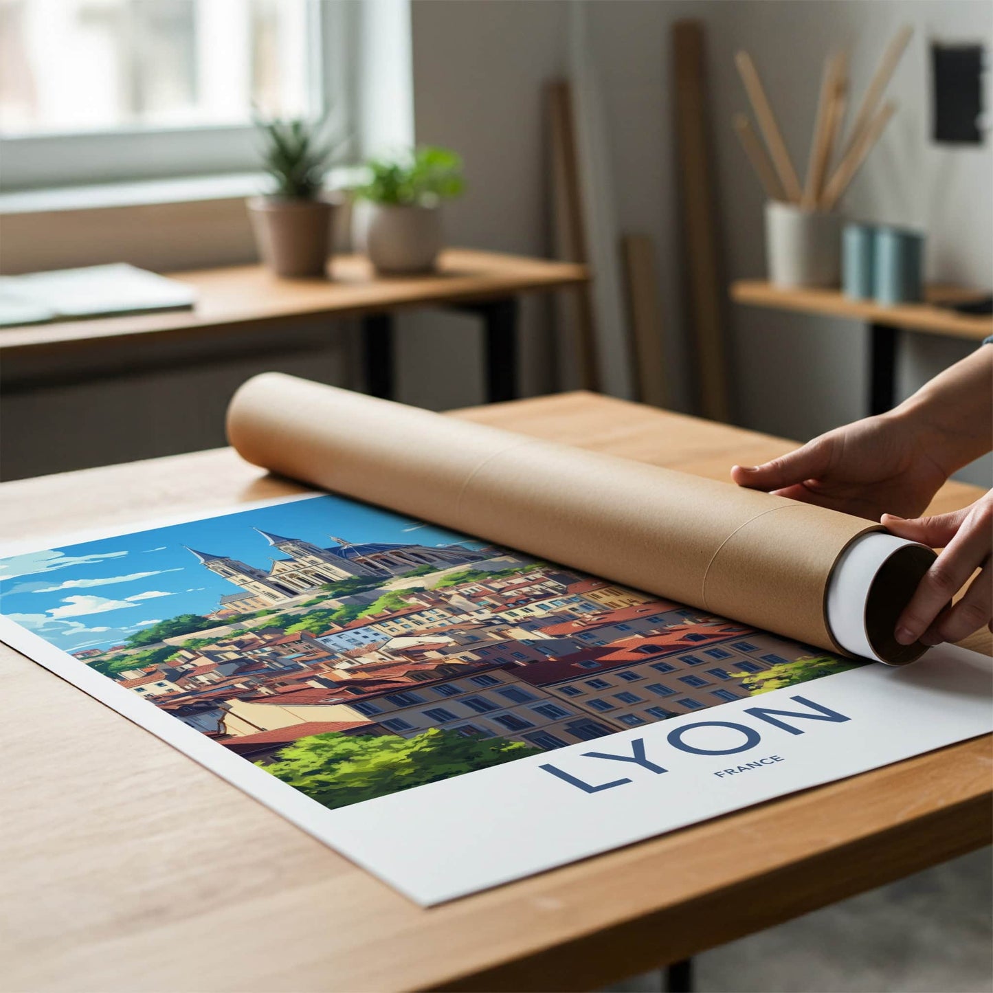 Lyon Poster - France Travel Art - Hilltop Basilica City Home Decor