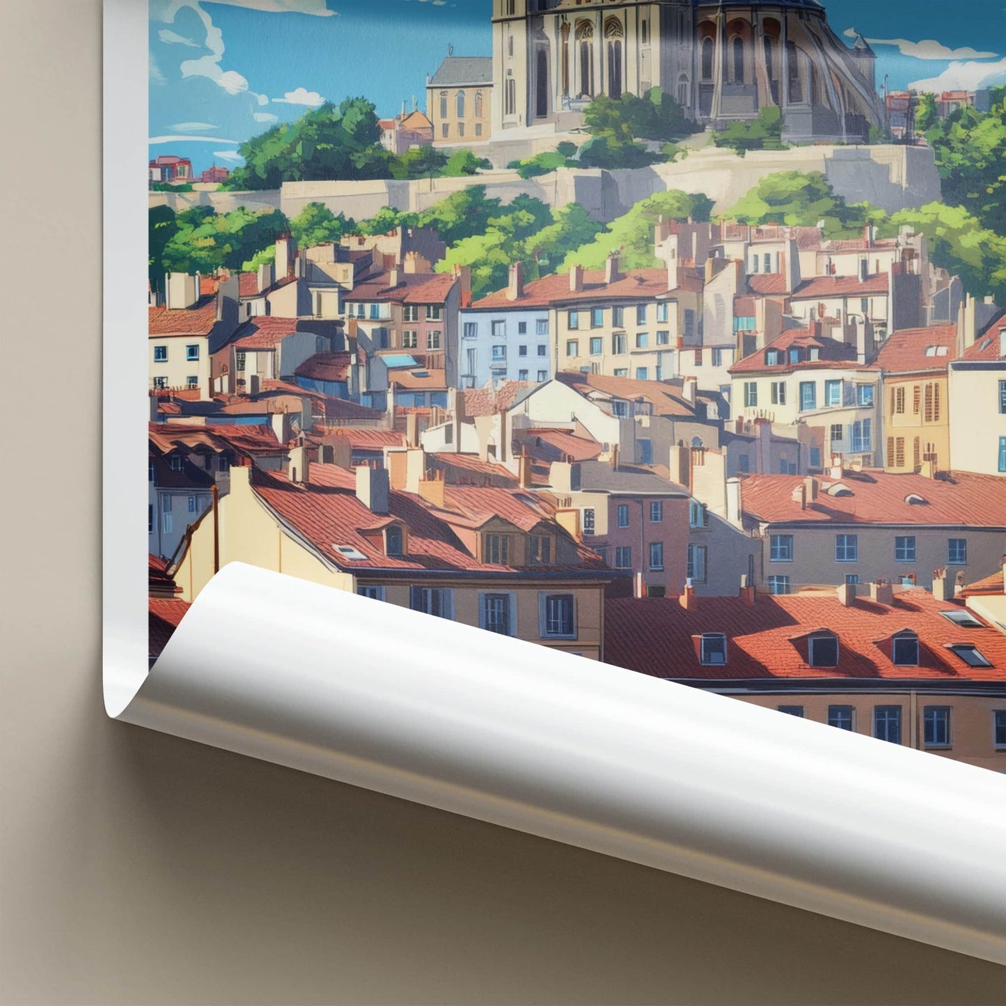 Lyon Poster - France Travel Art - Hilltop Basilica City Home Decor