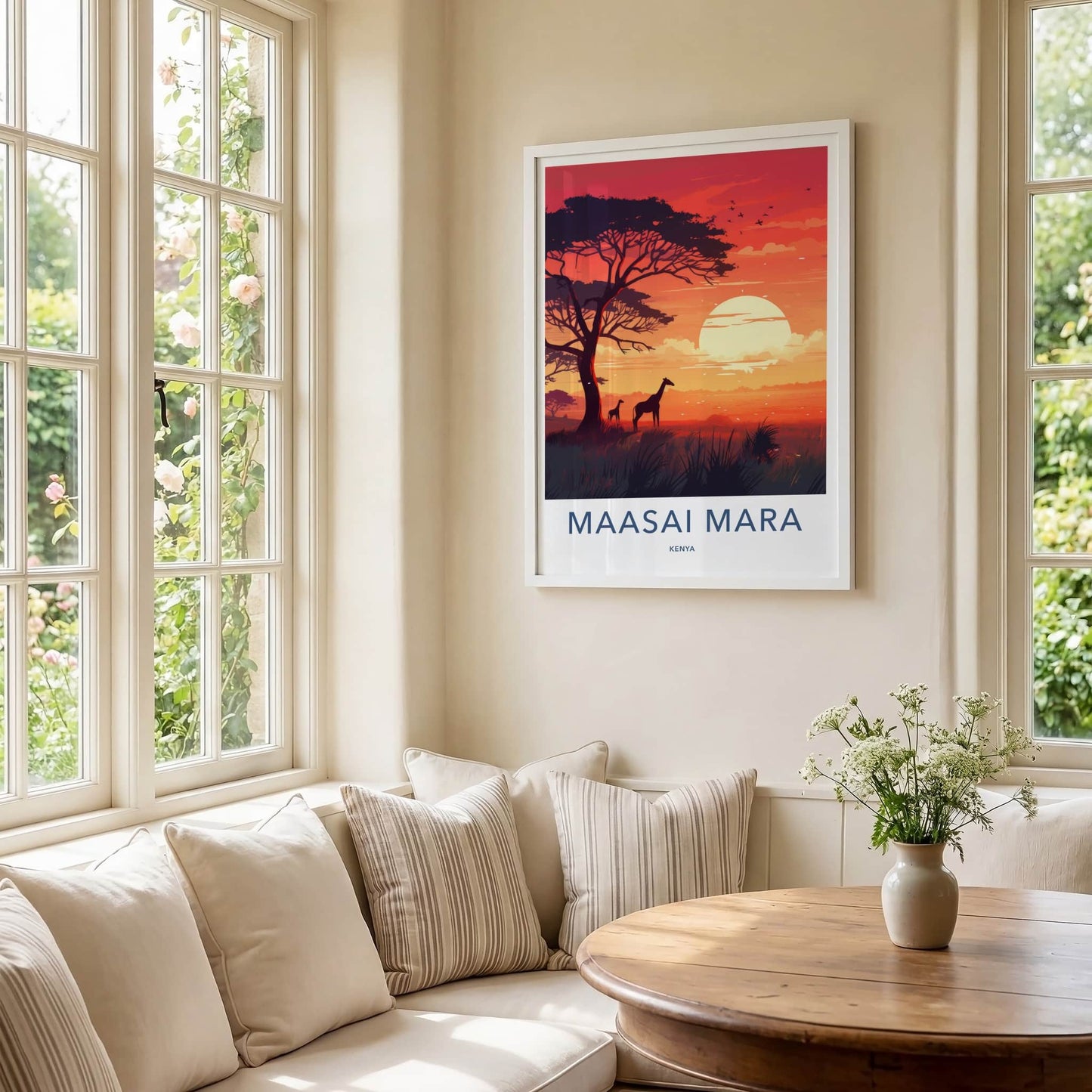Maasai Mara Poster - Kenya Travel Art - Acacia Giraffes Sunset Home Decor
