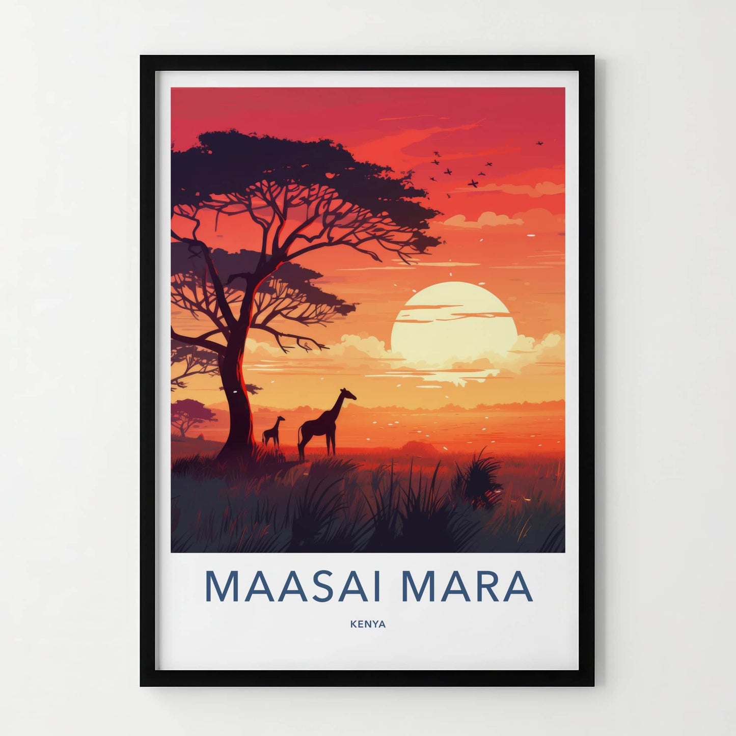 Maasai Mara Poster - Kenya Travel Art - Acacia Giraffes Sunset Home Decor