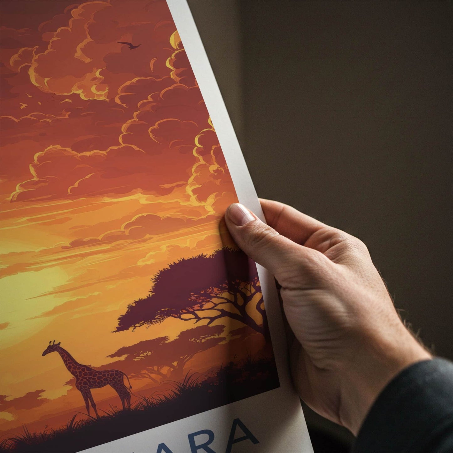 Maasai Mara Poster - Kenya Travel Art - African Giraffe Sunset Home Decor