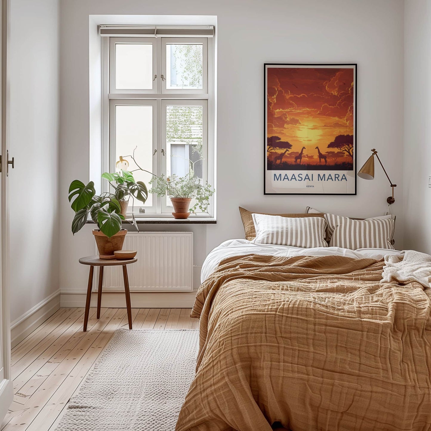 Maasai Mara Poster - Kenya Travel Art - African Giraffe Sunset Home Decor