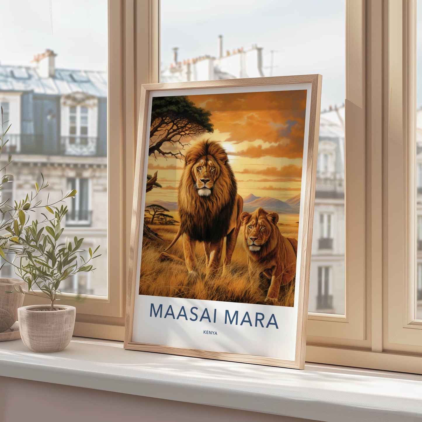 Maasai Mara Poster - Kenya Travel Art - African Lions Sunset Home Decor