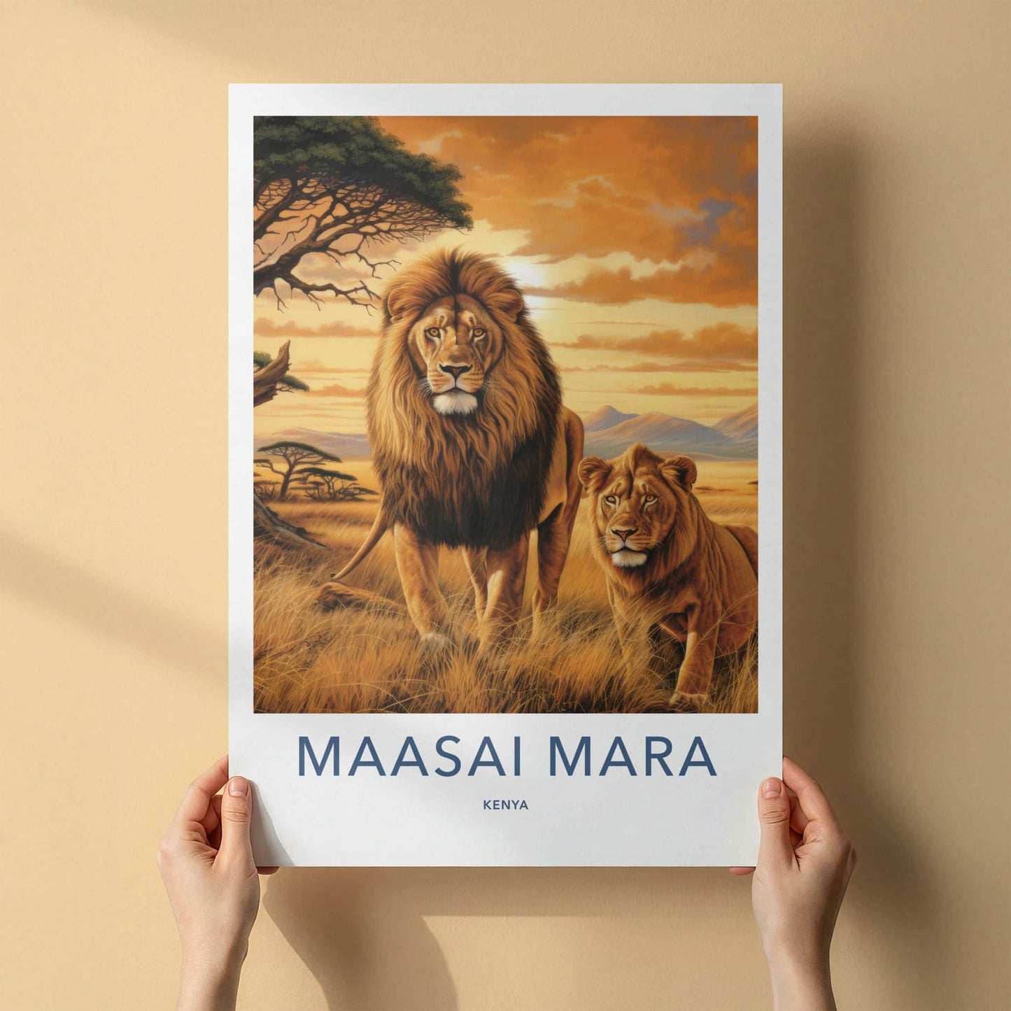 Maasai Mara Poster - Kenya Travel Art - African Lions Sunset Home Decor