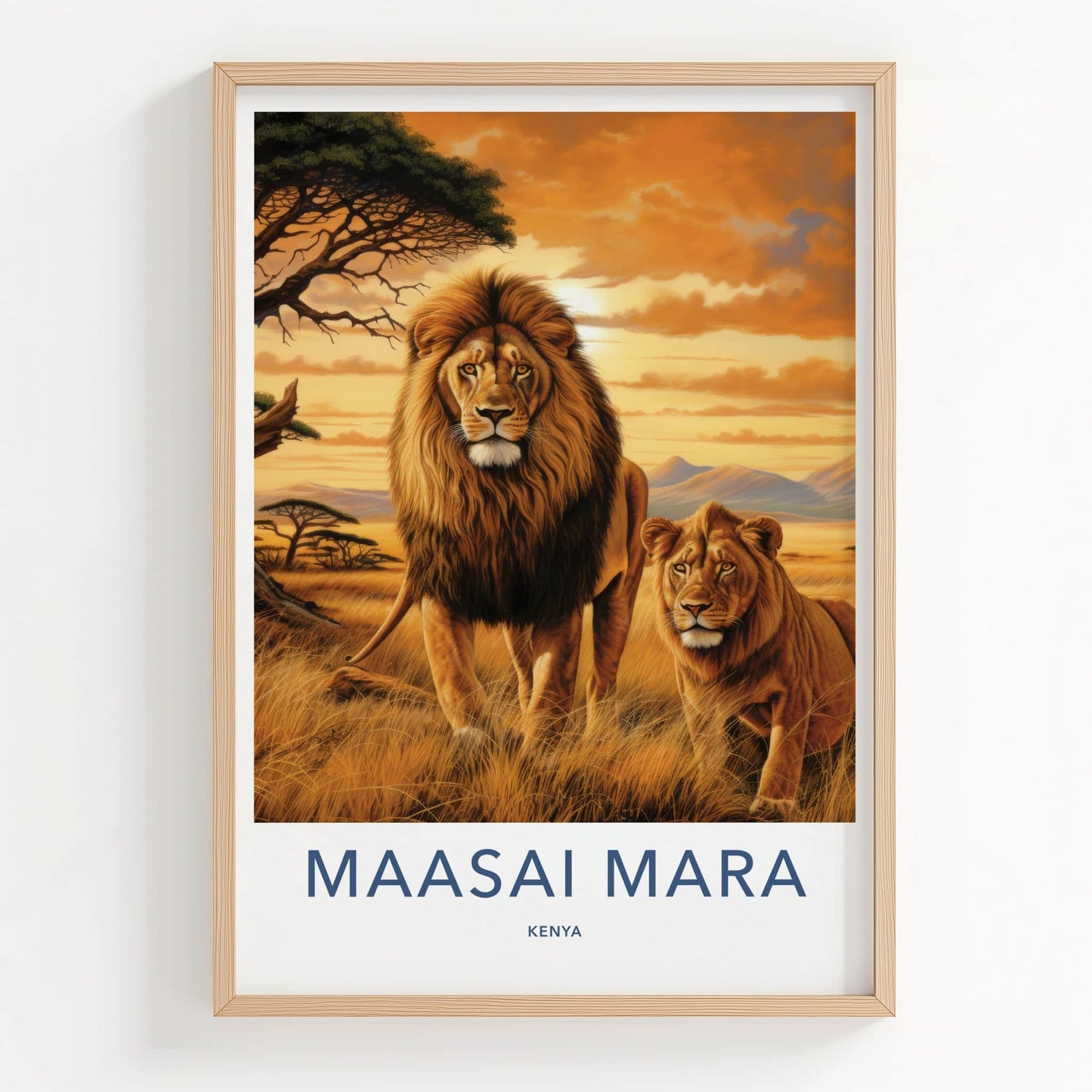 Maasai Mara Poster - Kenya Travel Art - African Lions Sunset Home Decor