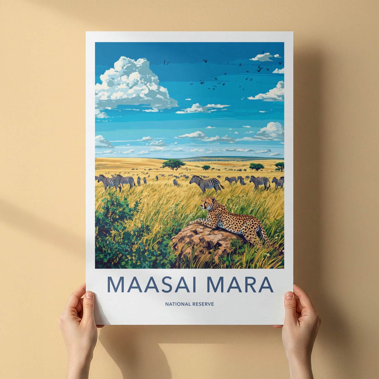 Maasai Mara Poster - Kenya Travel Art - Cheetah Zebras Grassland Home Decor