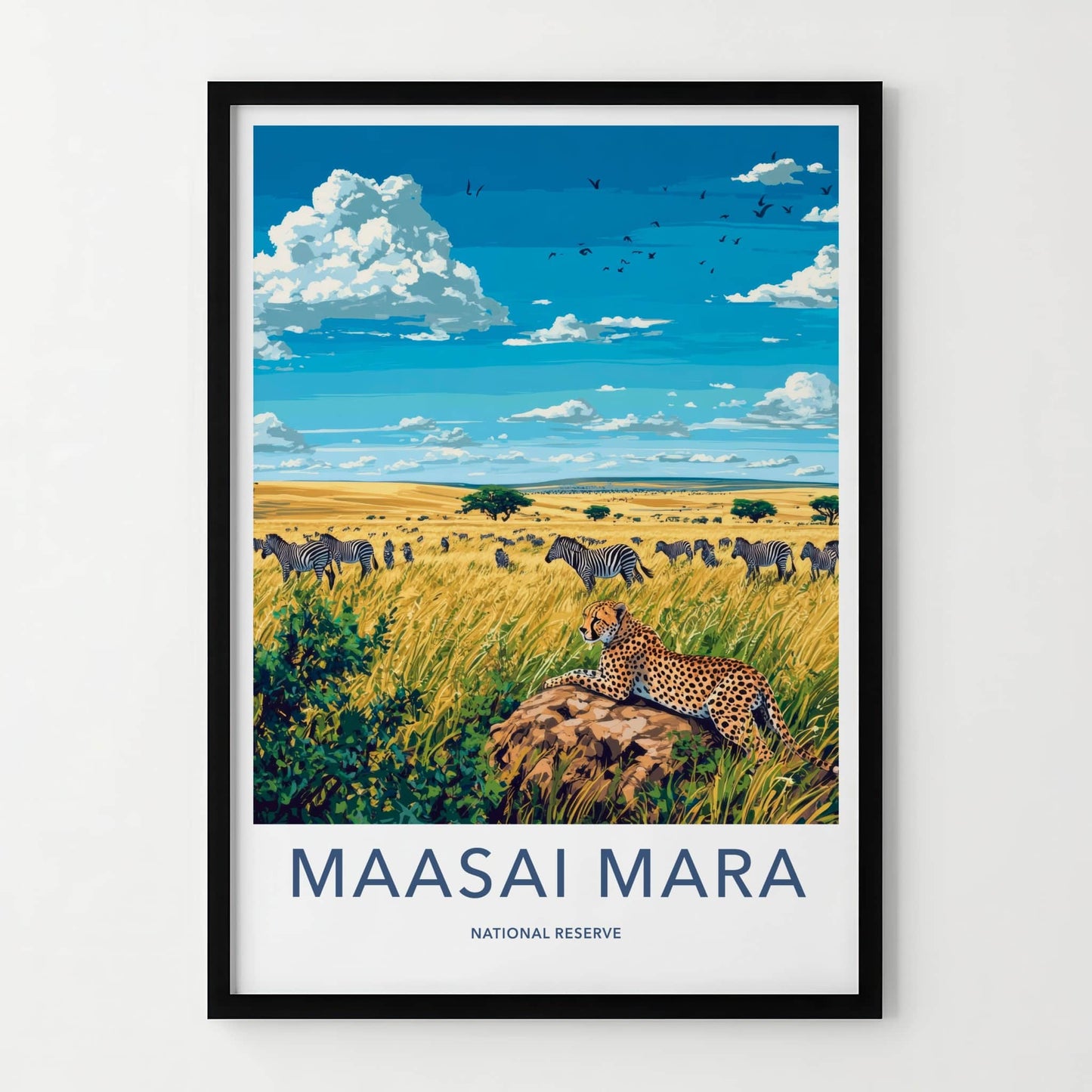 Maasai Mara Poster - Kenya Travel Art - Cheetah Zebras Grassland Home Decor