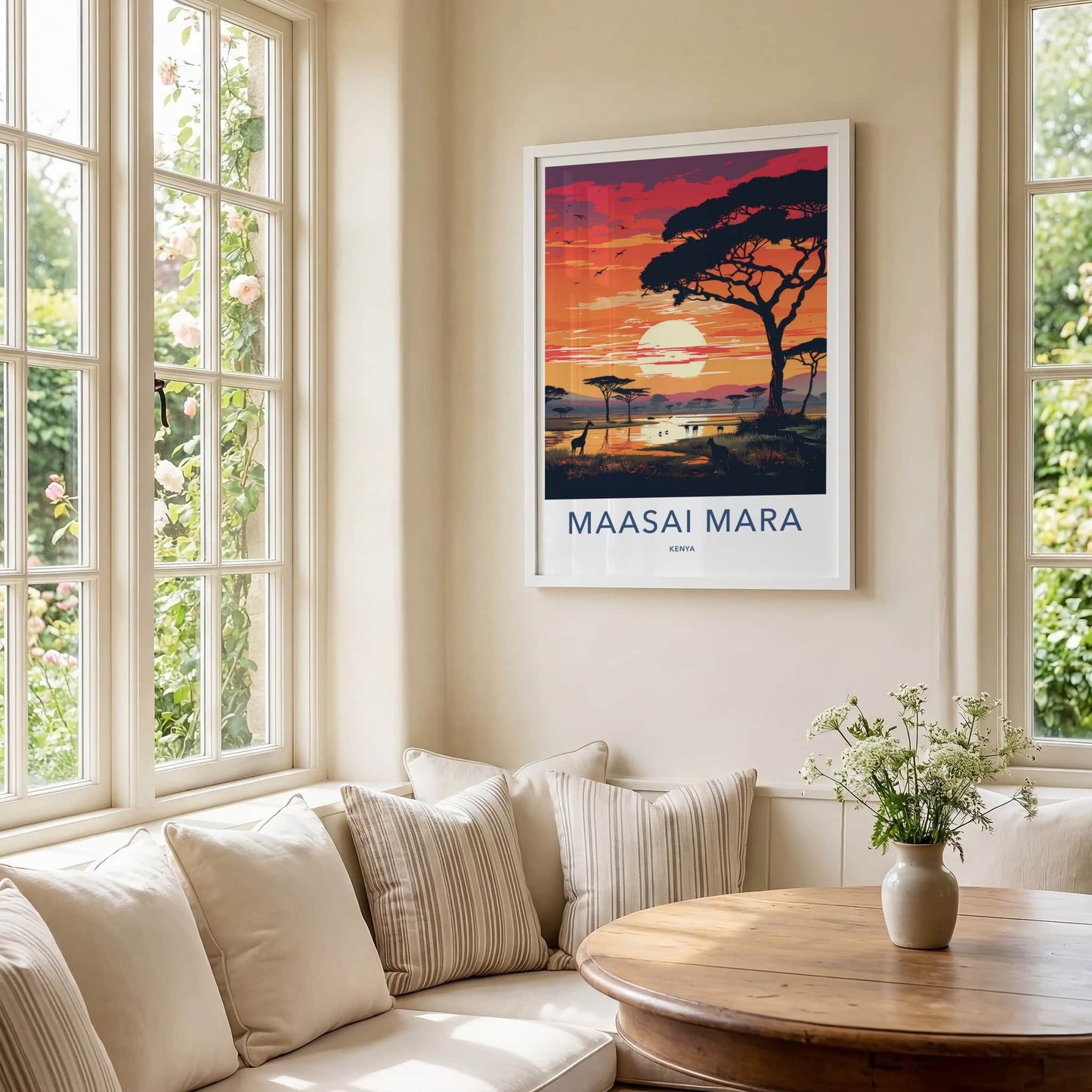 Maasai Mara Poster - Kenya Travel Art - Golden Sunset Savanna Home Decor