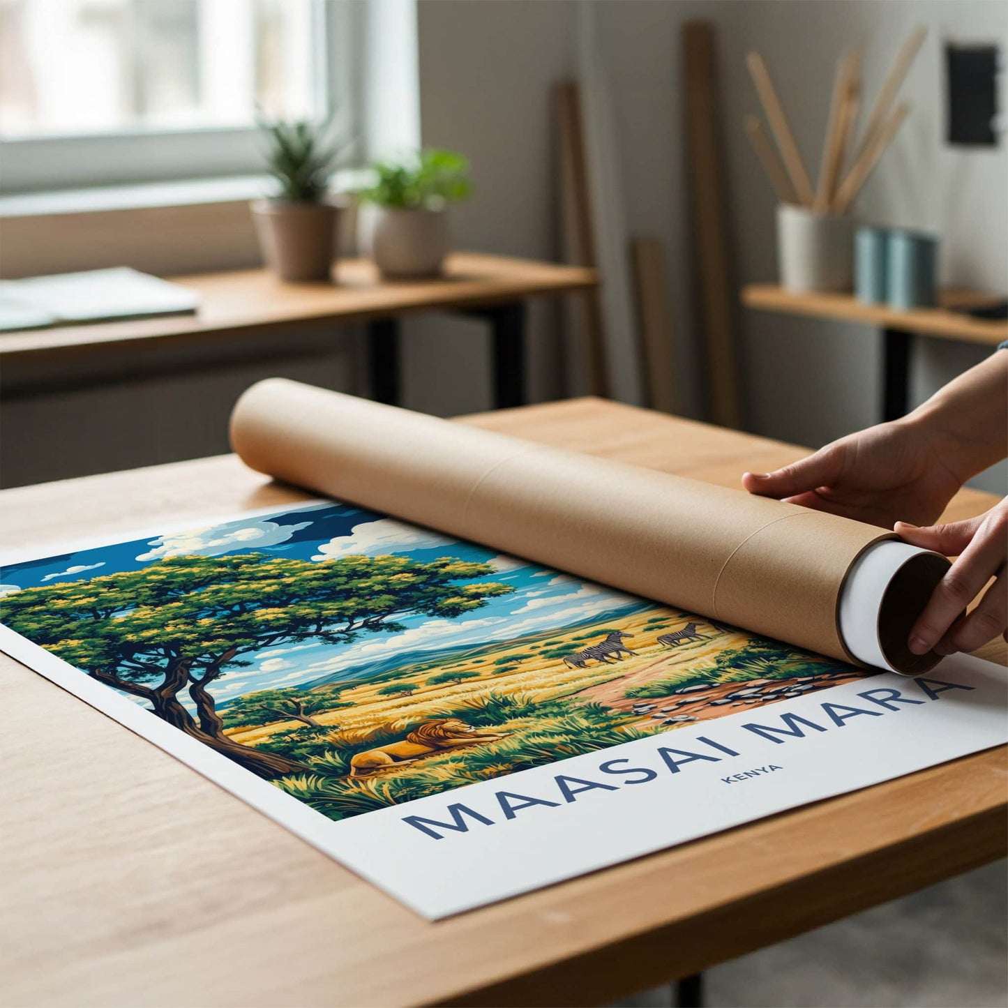Maasai Mara Poster - Kenya Travel Art - Lion Zebra Savanna Home Decor