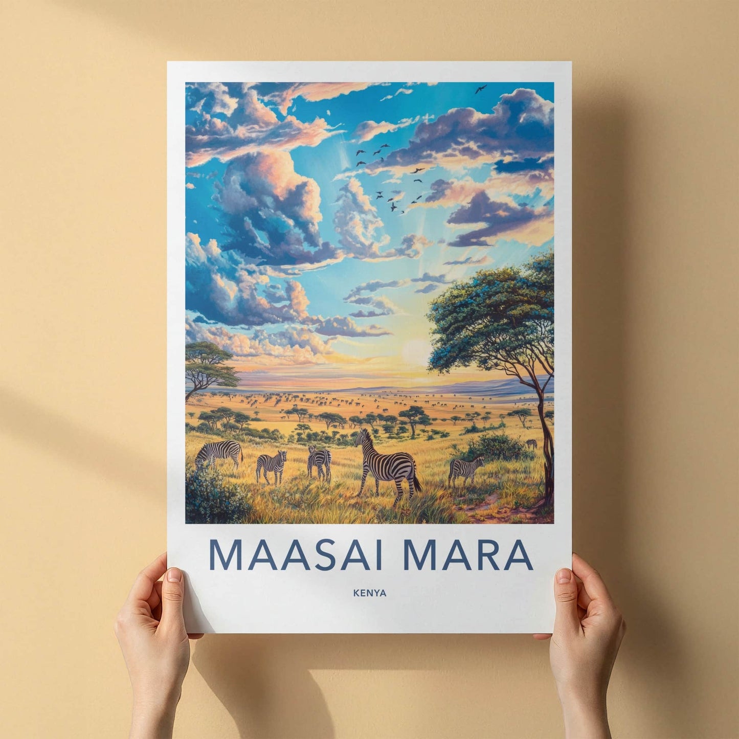 Maasai Mara Poster - Kenya Travel Art - Savanna Zebras Sunset Home Decor