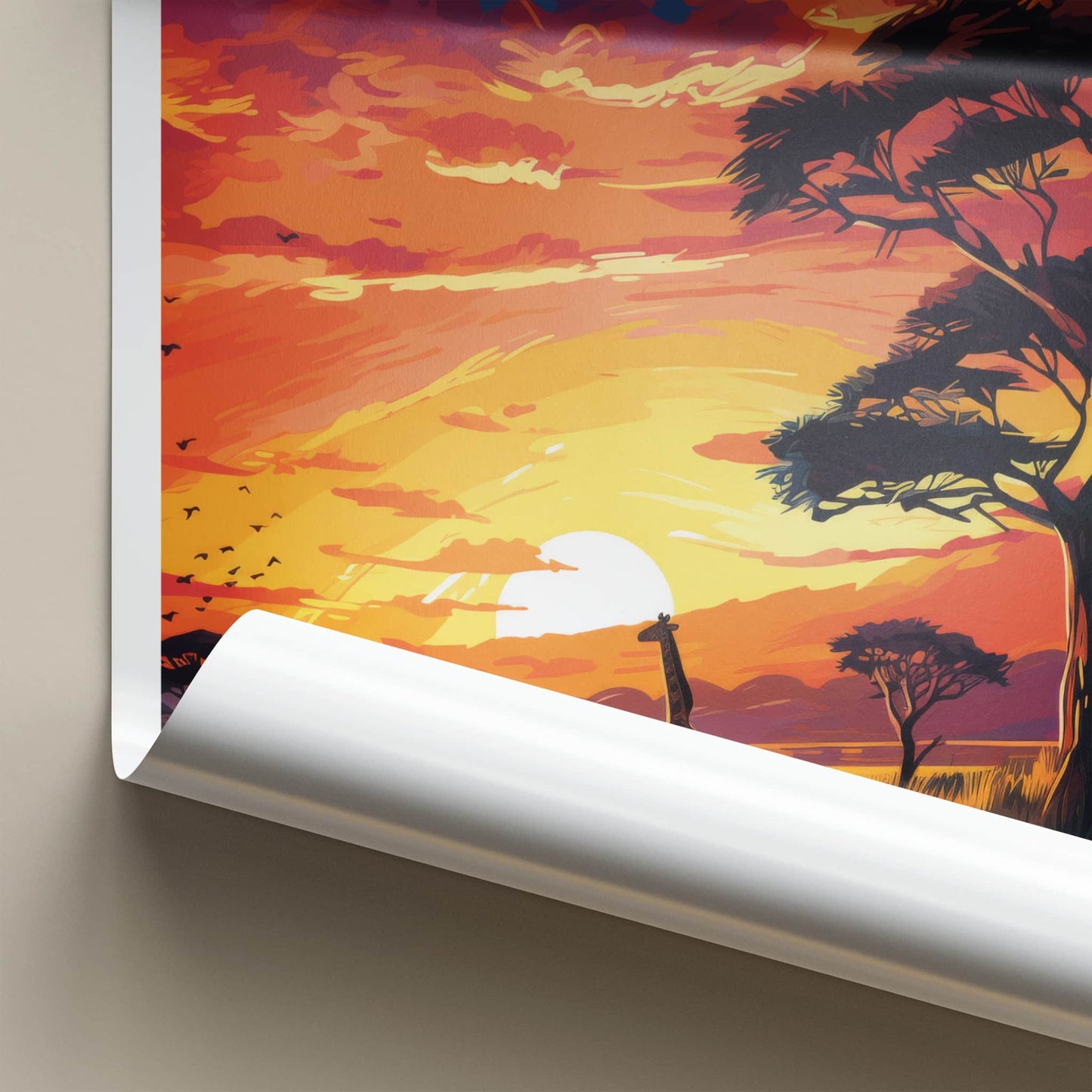 Maasai Mara Poster - Kenya Travel Art - Sunset savanna giraffes Home Decor