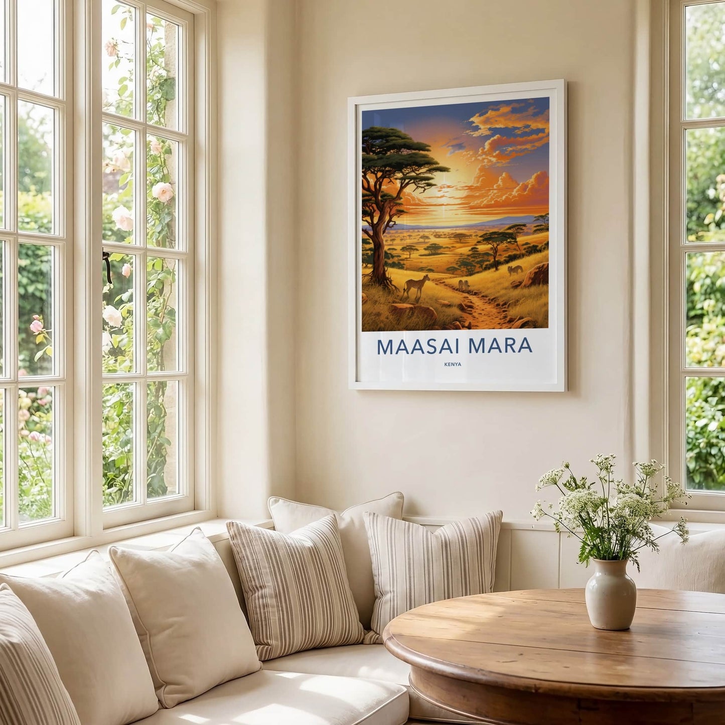 Maasai Mara Poster - Kenya Travel Print - Savanna Sunset Zebras Gift