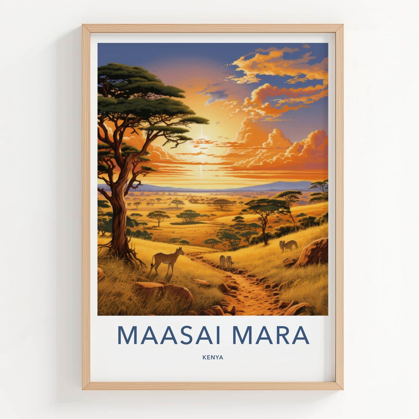 Maasai Mara Poster - Kenya Travel Print - Savanna Sunset Zebras Gift