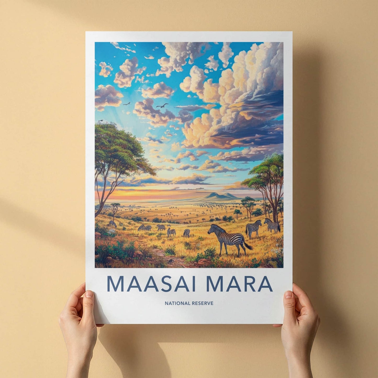 Maasai Mara Poster - Kenya Wall Art - Golden Savanna Zebras Home Decor