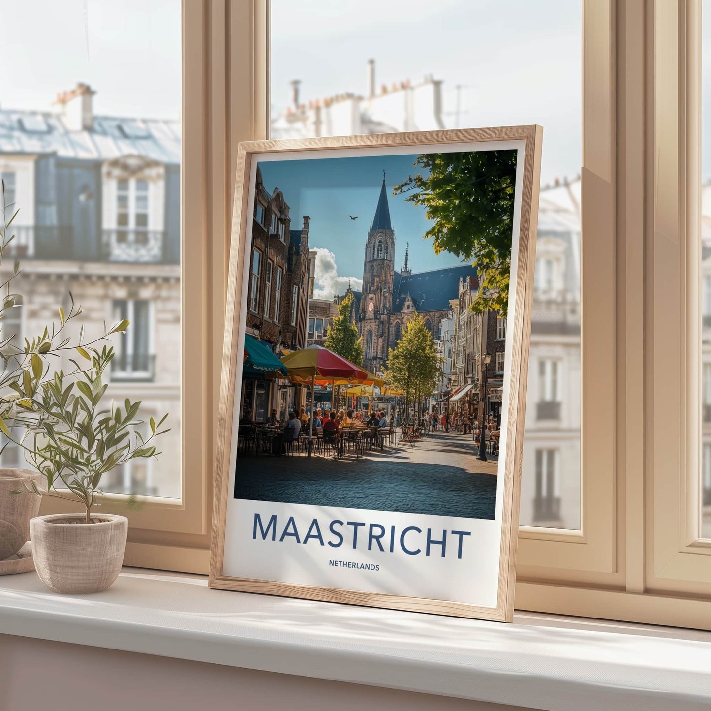Maastricht Poster - Netherlands Travel Art - Busy Street Cafe Home Decor