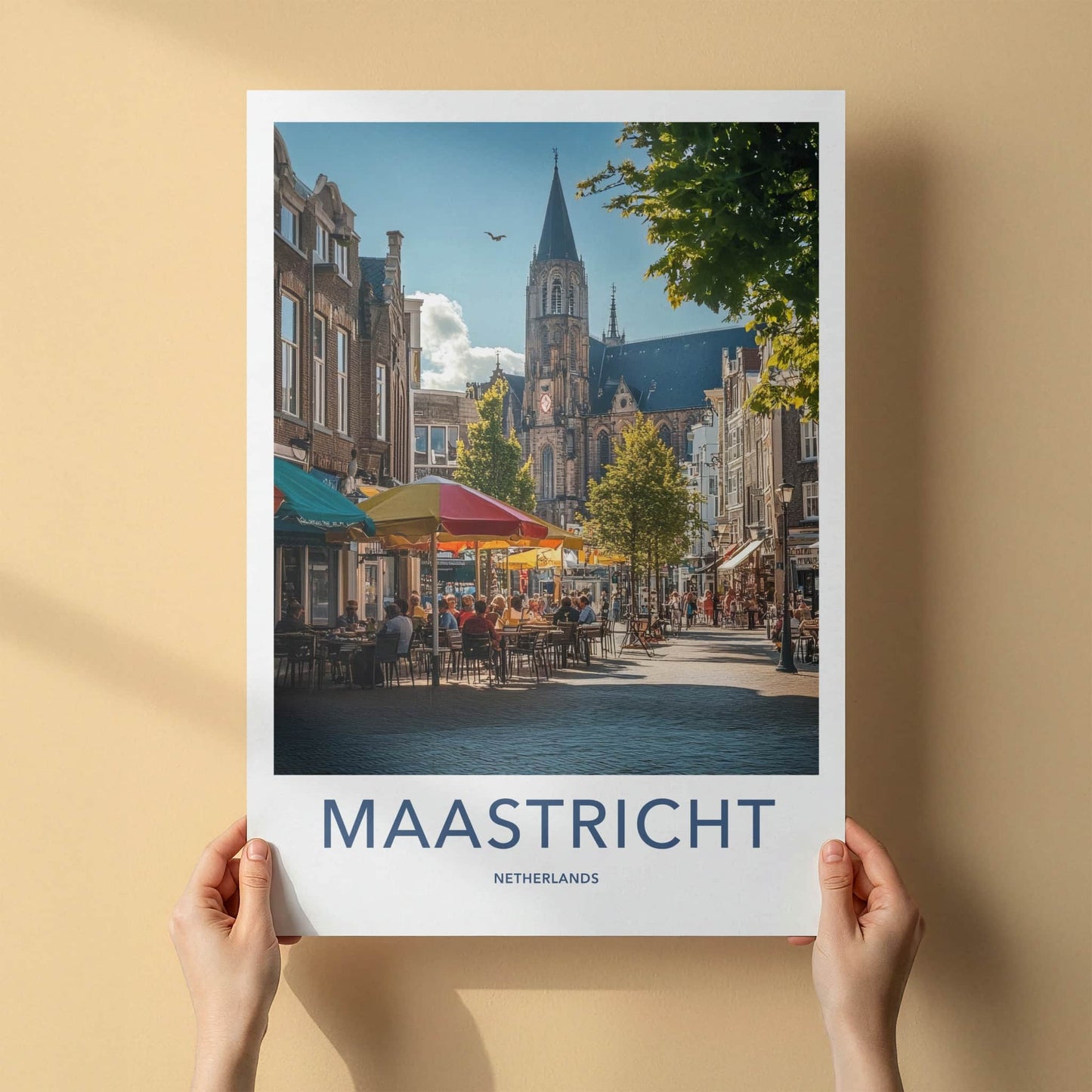 Maastricht Poster - Netherlands Travel Art - Busy Street Cafe Home Decor