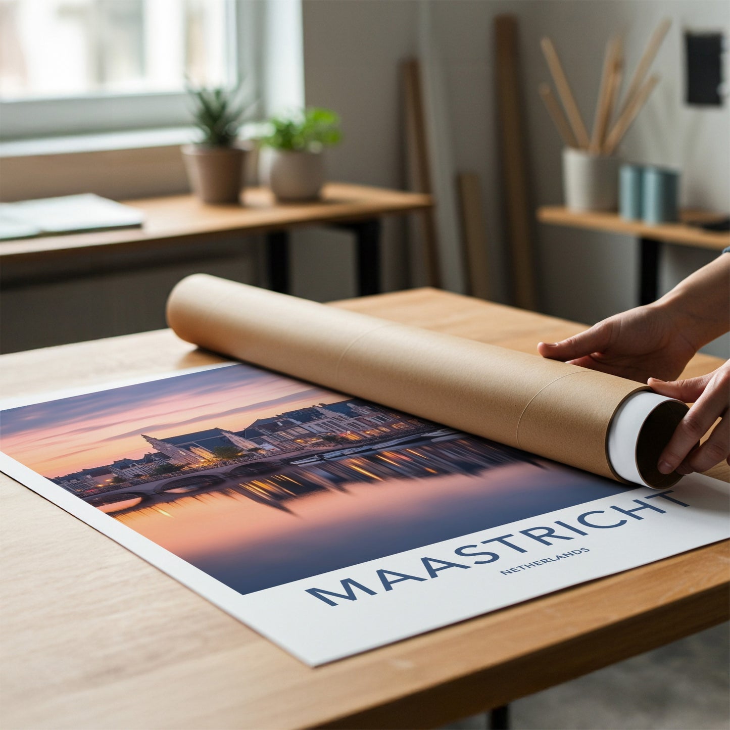 Maastricht Poster - Netherlands Travel Art - Dusk City Reflections Home Decor