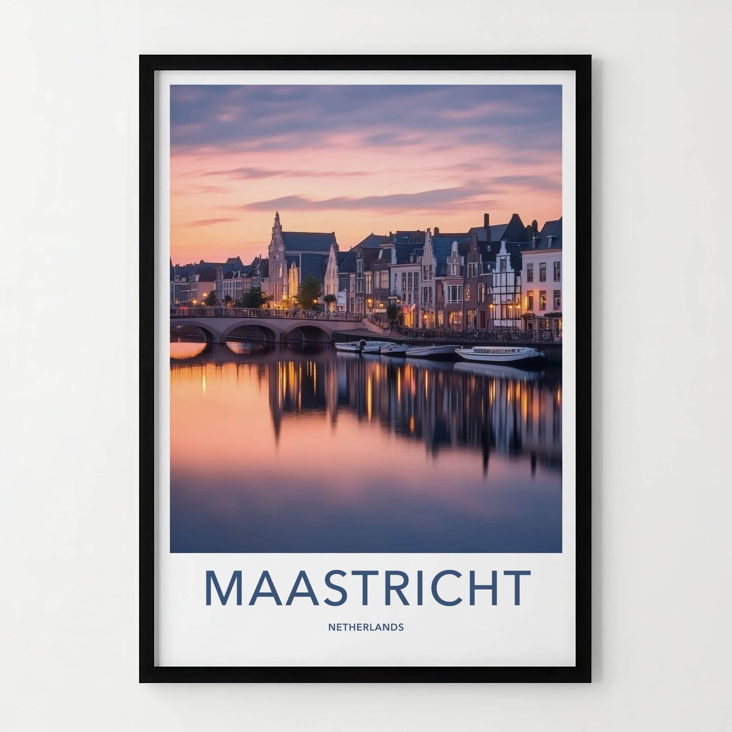 Maastricht Poster - Netherlands Travel Art - Dusk City Reflections Home Decor