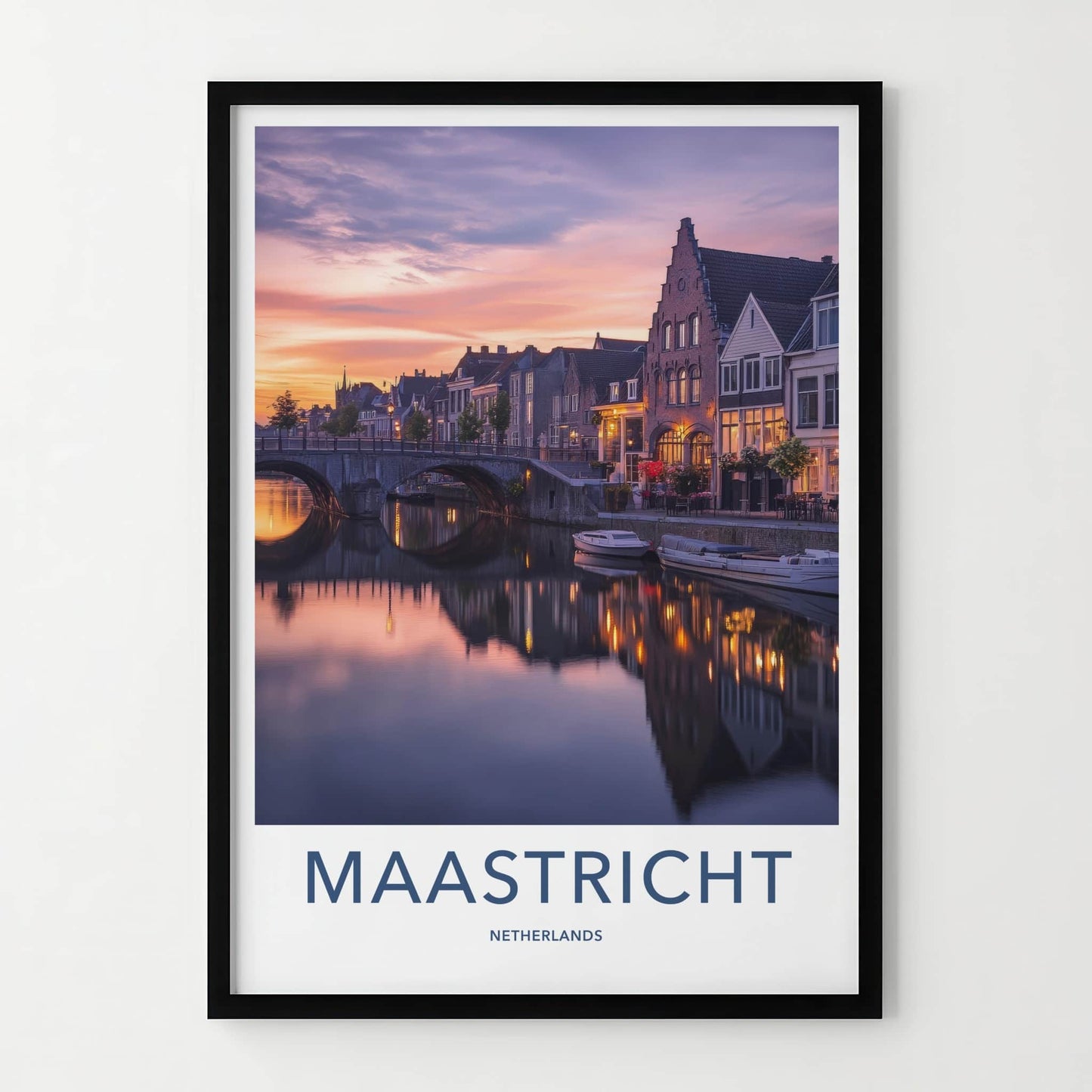 Maastricht Poster - Netherlands Travel Art - Evening Canal Lights Home Decor