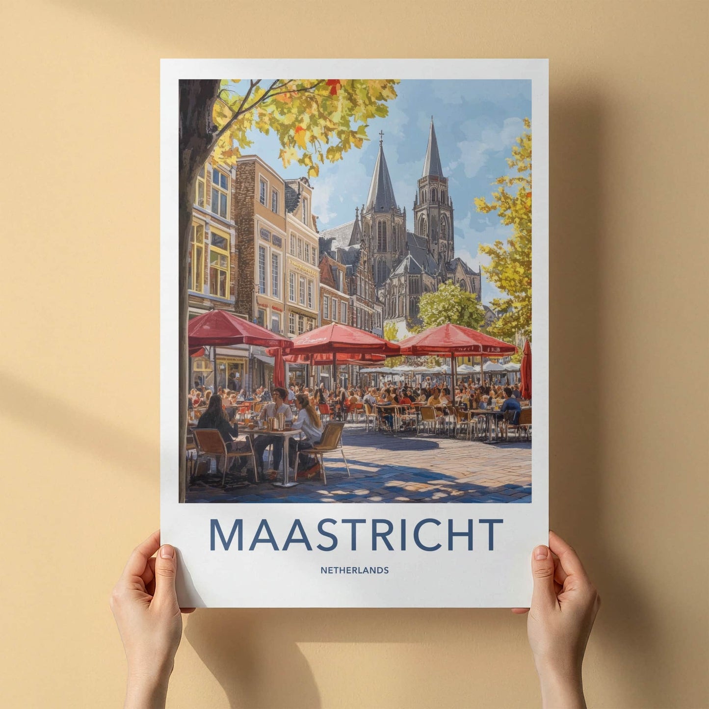 Maastricht Poster - Netherlands Travel Art - Lively Cafe Scene Home Decor