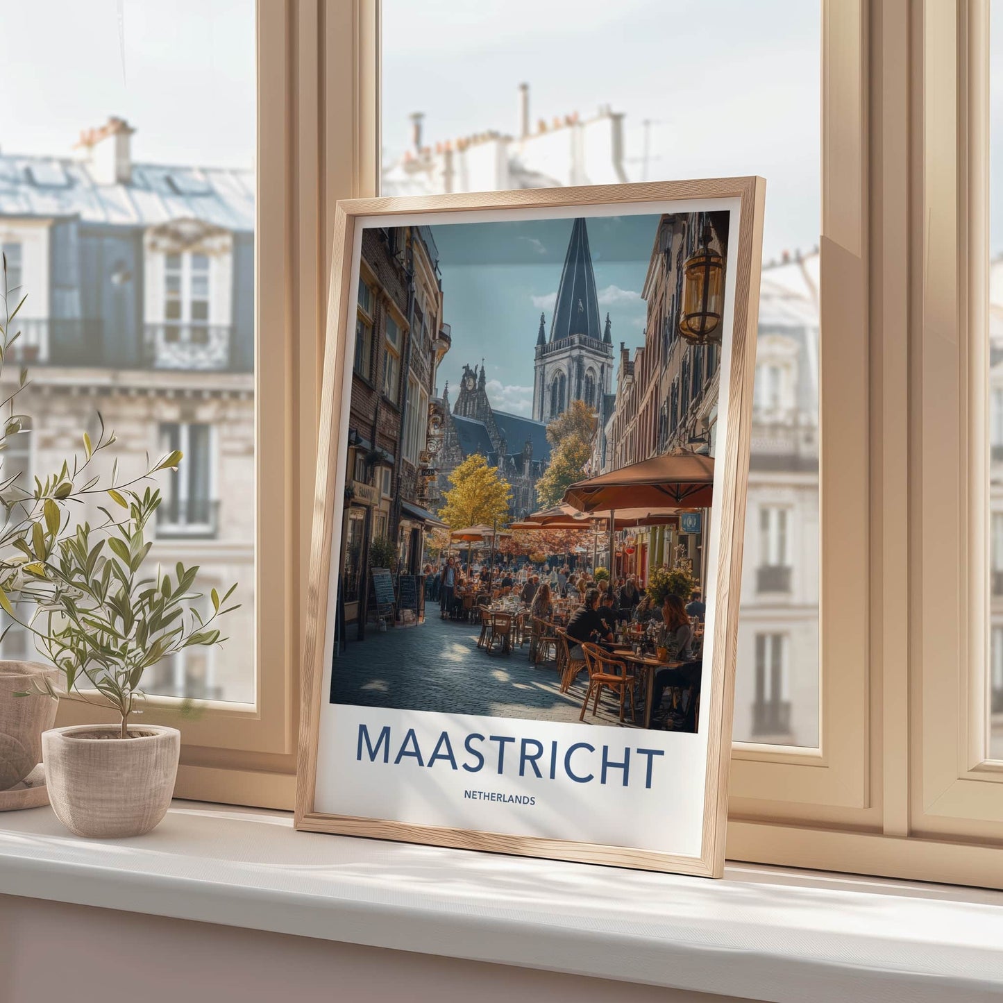 Maastricht Poster - Netherlands Travel Art - Outdoor Cafe Scene Home Decor