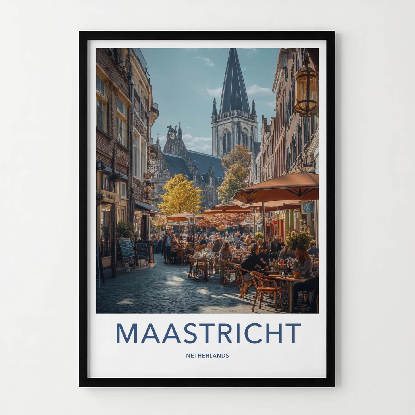 Maastricht Poster - Netherlands Travel Art - Outdoor Cafe Scene Home Decor