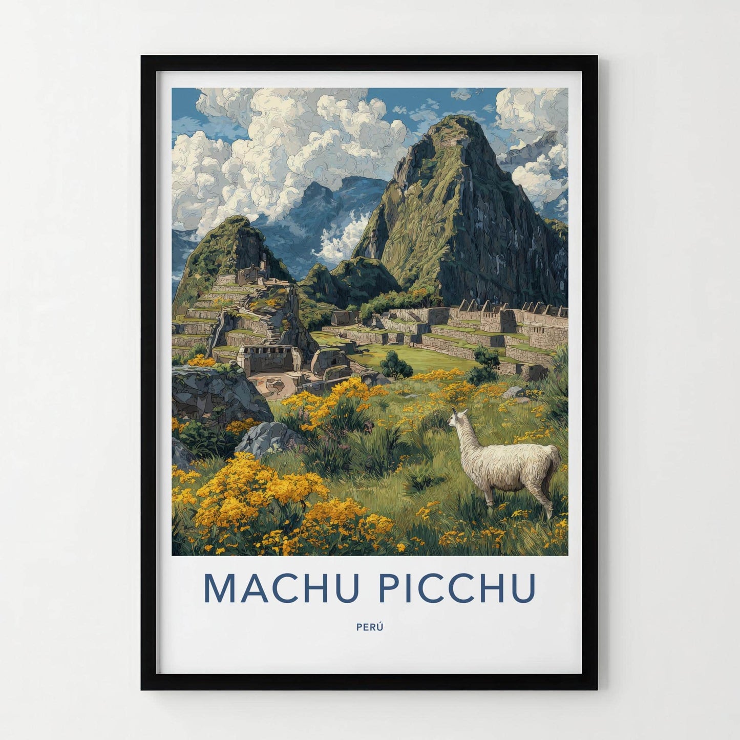 Machu Picchu Poster - Peru Travel Art - Ancient Llama Ruins Home Decor
