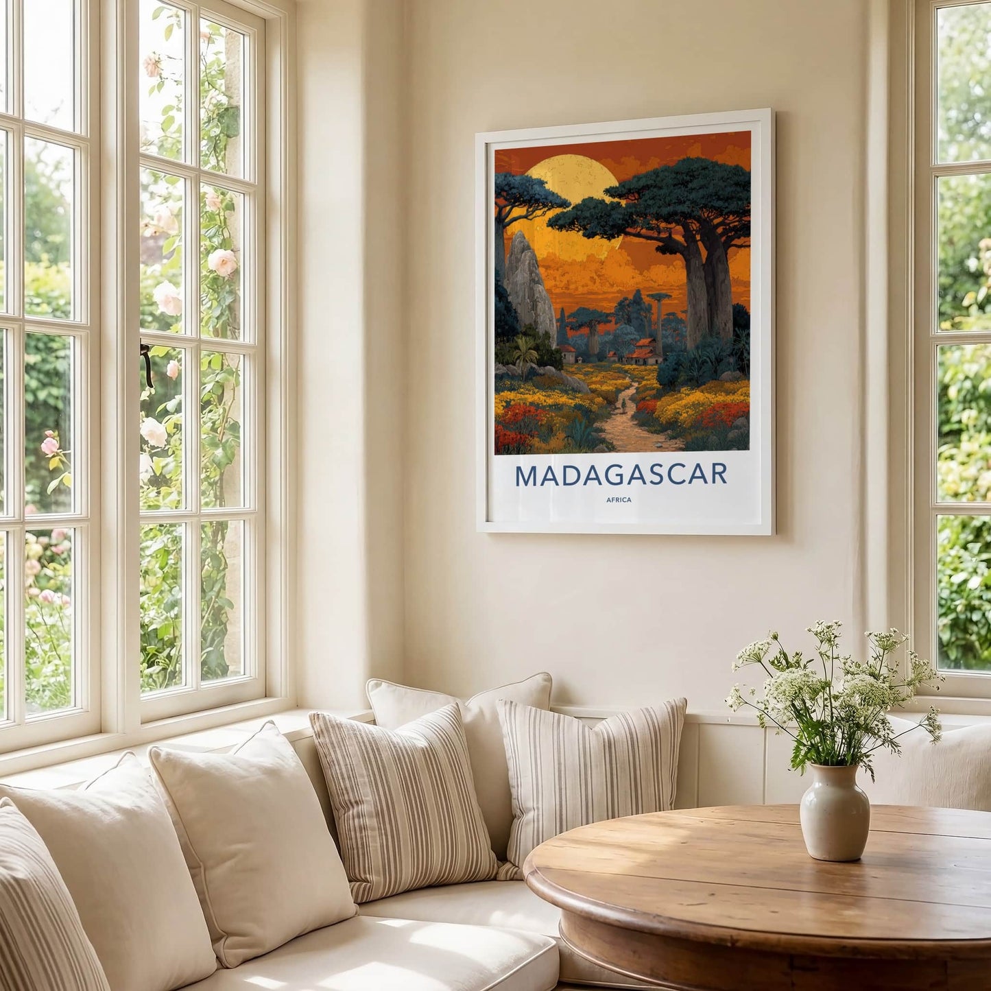 Madagascar Poster - Africa Art Print - Orange Sky Baobabs Wall Decor