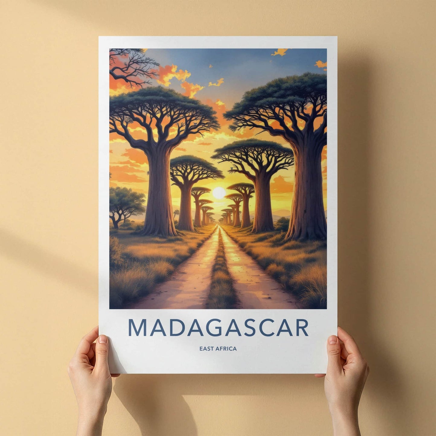 Madagascar Poster - Africa Travel Art - Baobab Avenue Sunset Home Decor