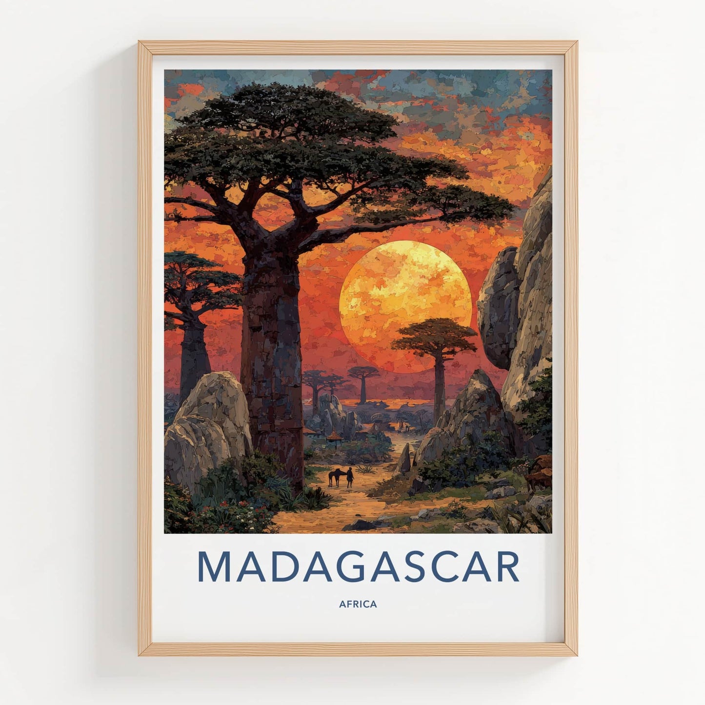Madagascar Poster - Africa Travel Art - Baobab Orange Sunset Home Decor