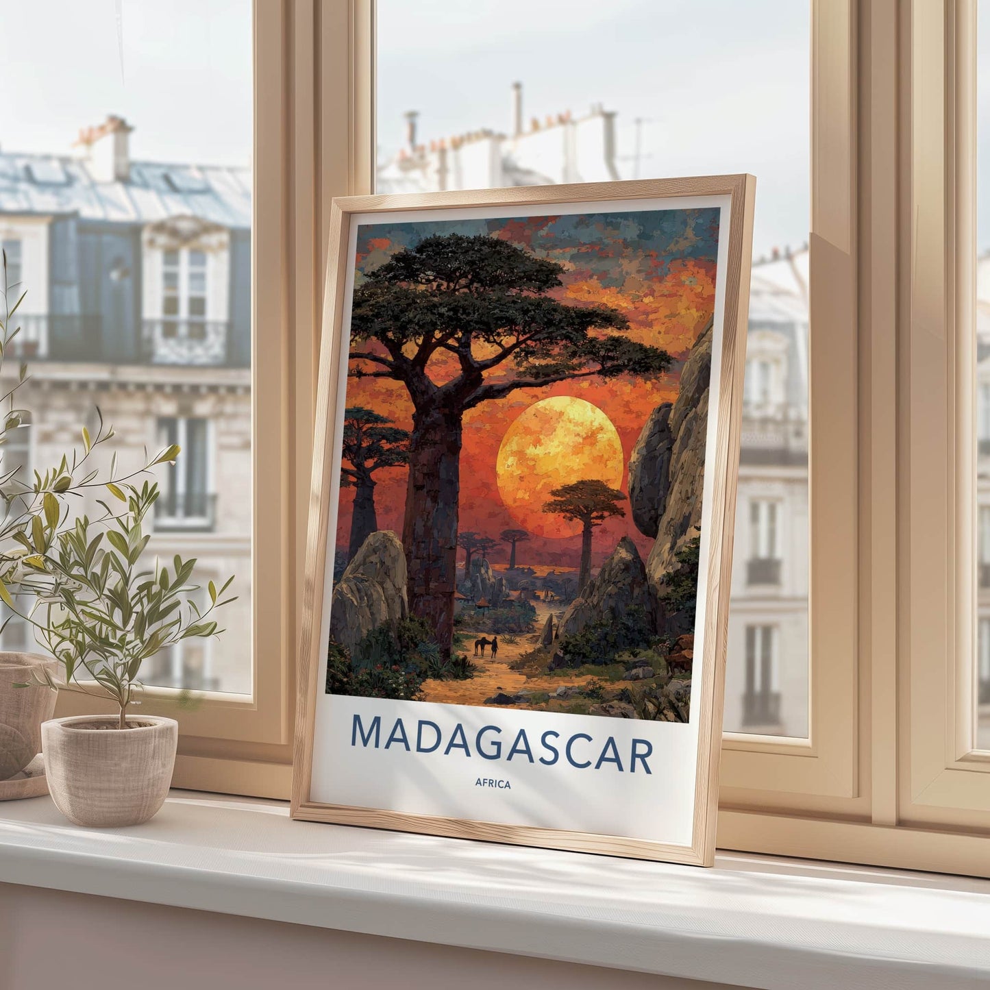 Madagascar Poster - Africa Travel Art - Baobab Orange Sunset Home Decor