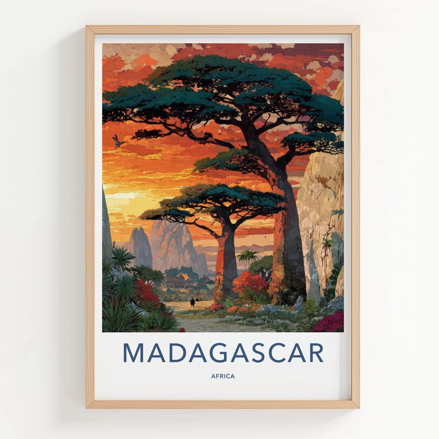 Madagascar Poster - Africa Travel Art - Giant Baobab Sunset Home Decor