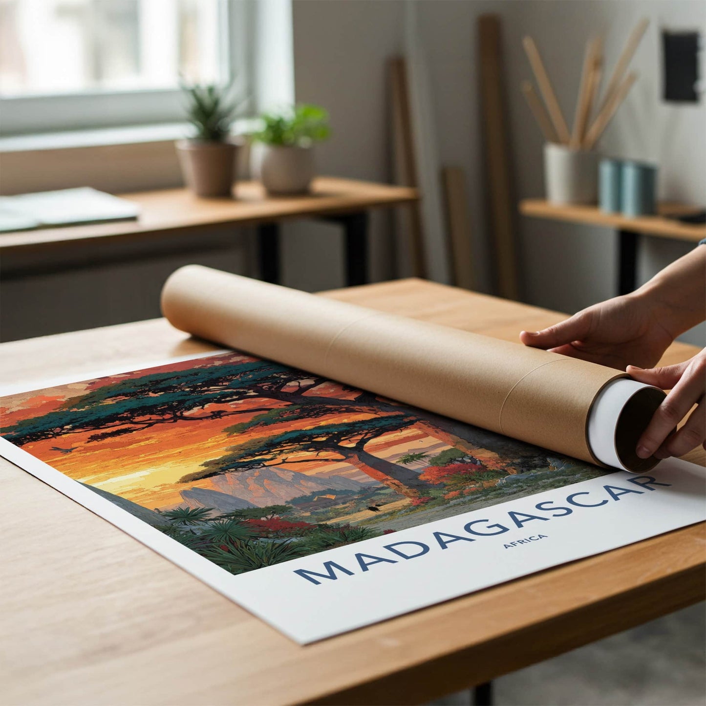 Madagascar Poster - Africa Travel Art - Giant Baobab Sunset Home Decor